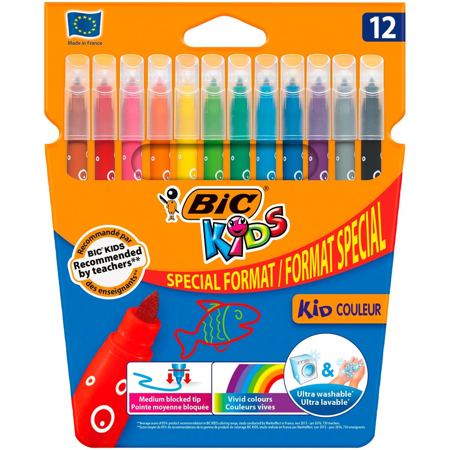 Voir la diapositive 2 : BIC Etui de 12 feutres de coloriage lavables pointe moyenne KID COULEUR