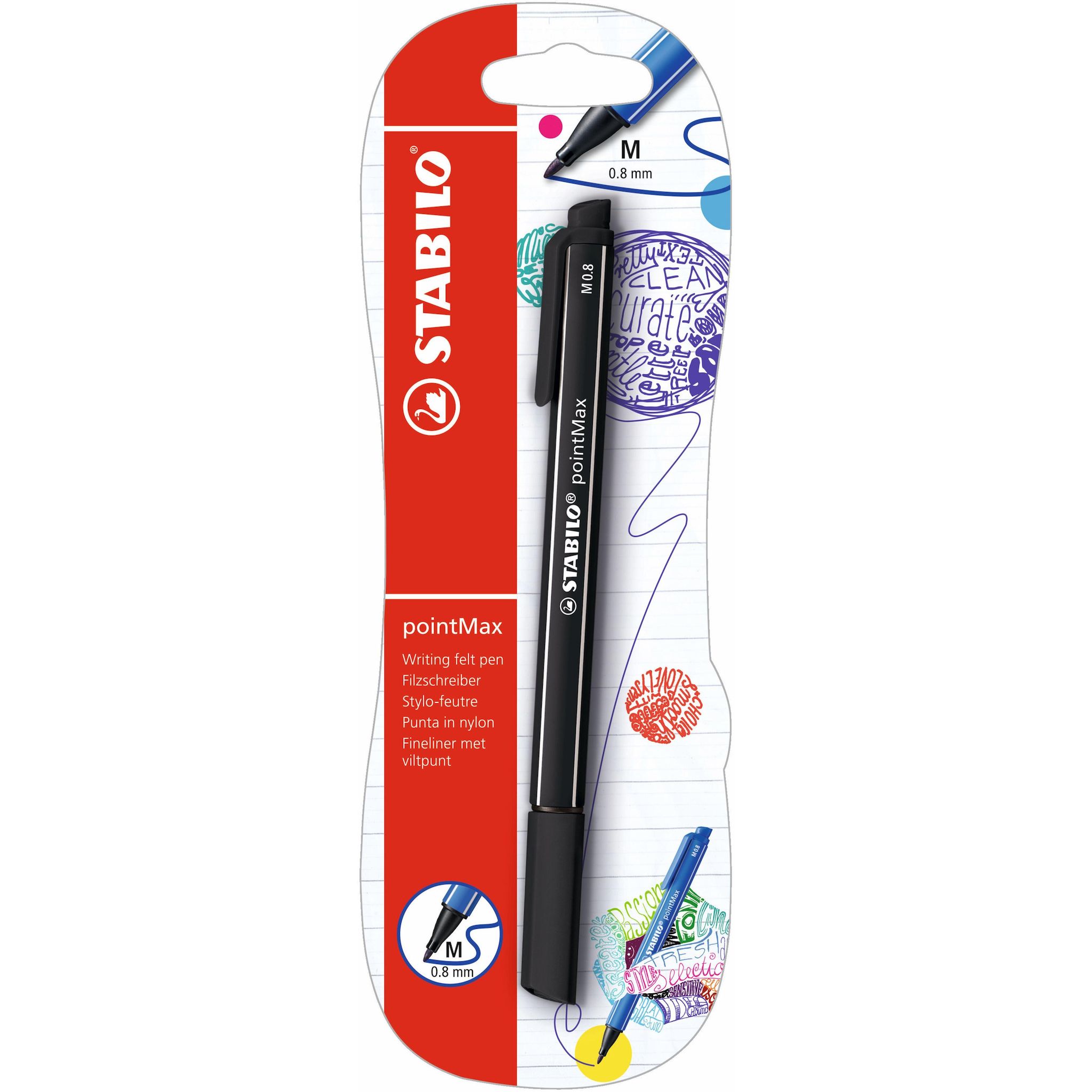 STABILO Stylo Point Max Feutre écriture Pointe moyenne 0.8mm - Noir
