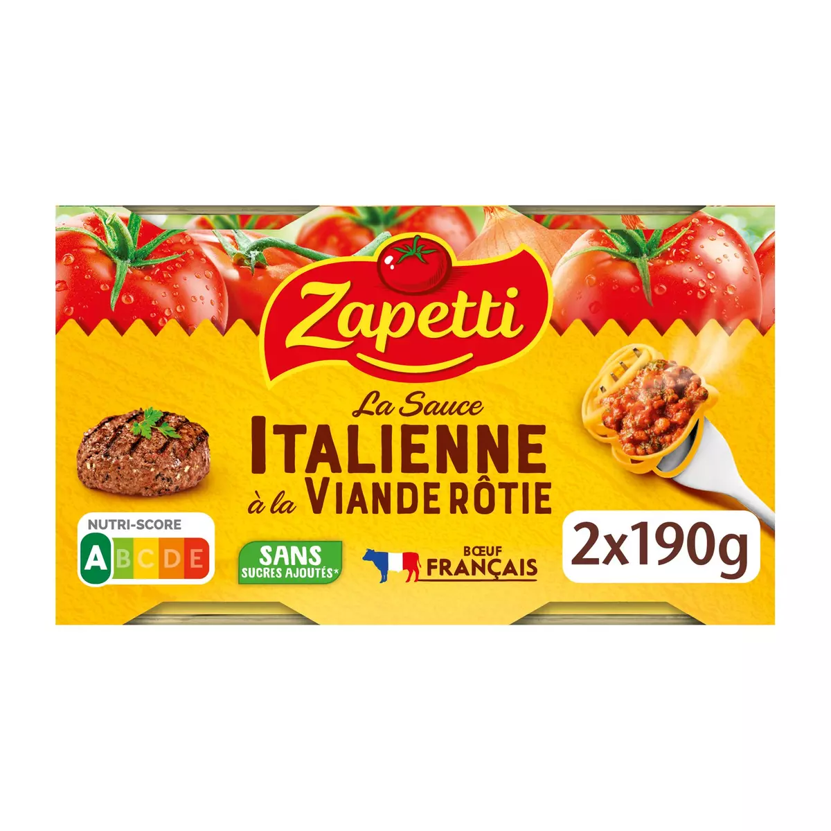 ZAPETTI Sauce tomate italienne à la viande rôtie boeuf 100% français 2x190g