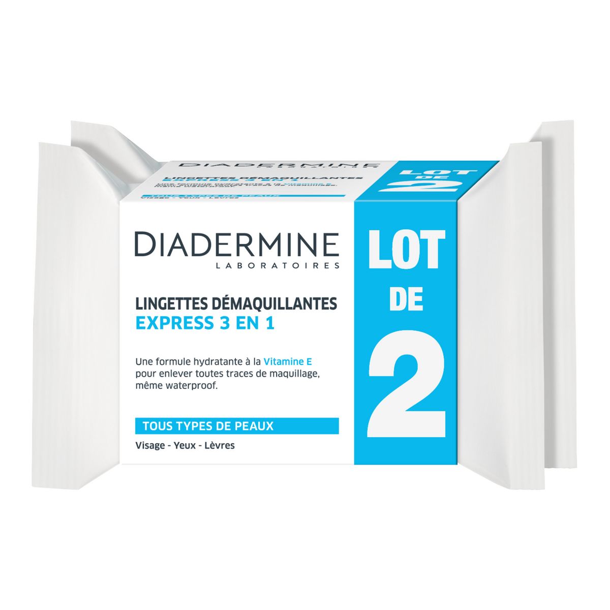 DIADERMINE Lingettes démaquillantes express 3en1 tous types de peaux 2x40 lingettes