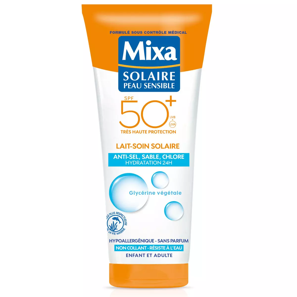 MIXA Lait-soin solaire enfant et adulte peaux sensible SPF50+ 200ml