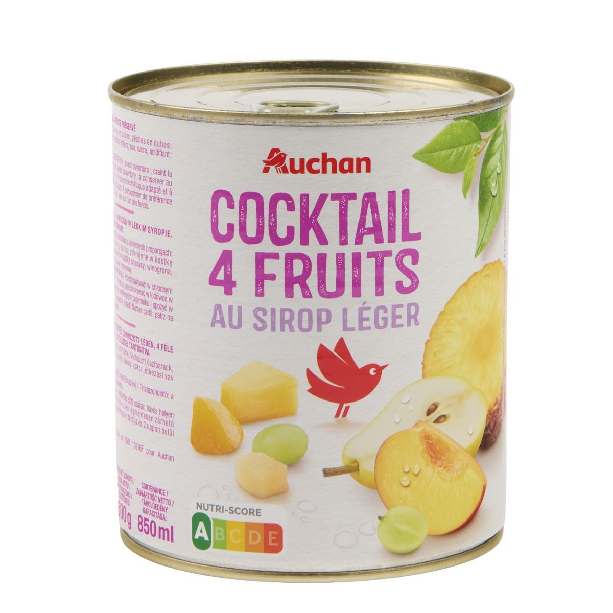 AUCHAN Cocktail de 4 fruits au sirop léger 500g