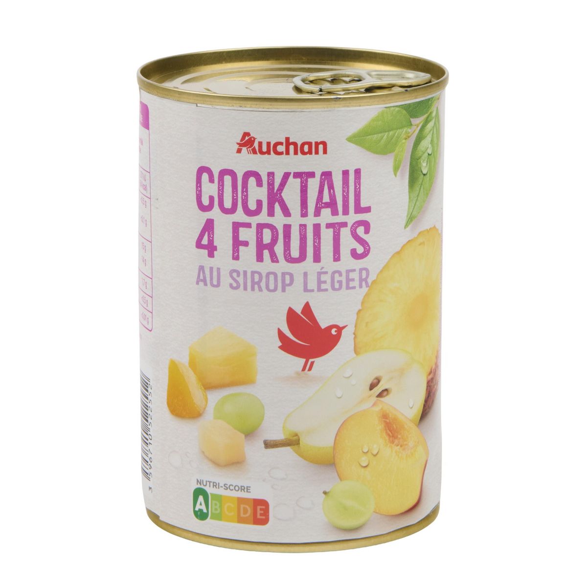 AUCHAN Cocktail de 4 fruits au sirop léger 410g