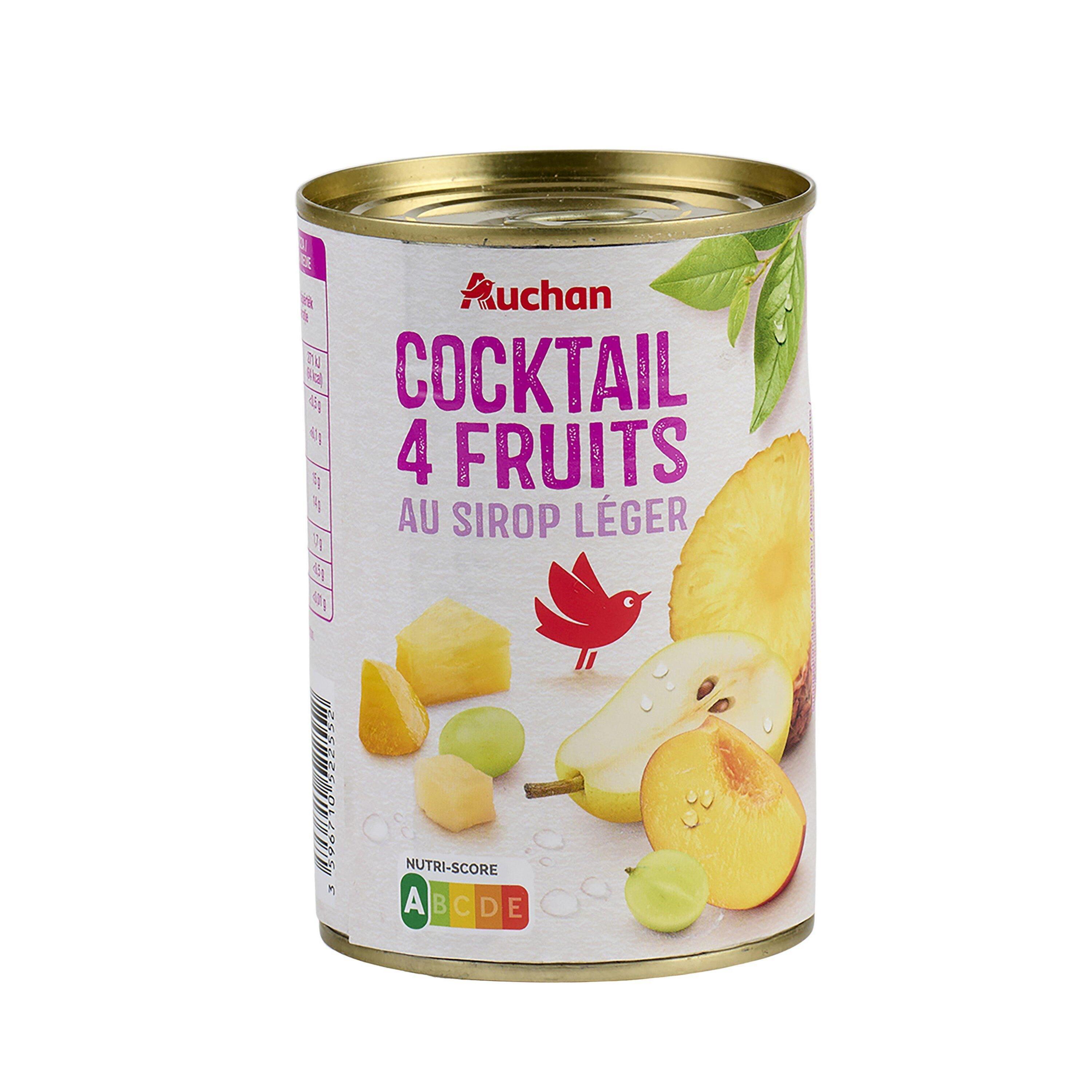 Voir la diapositive 4 : AUCHAN Cocktail de 4 fruits au sirop léger 410g
