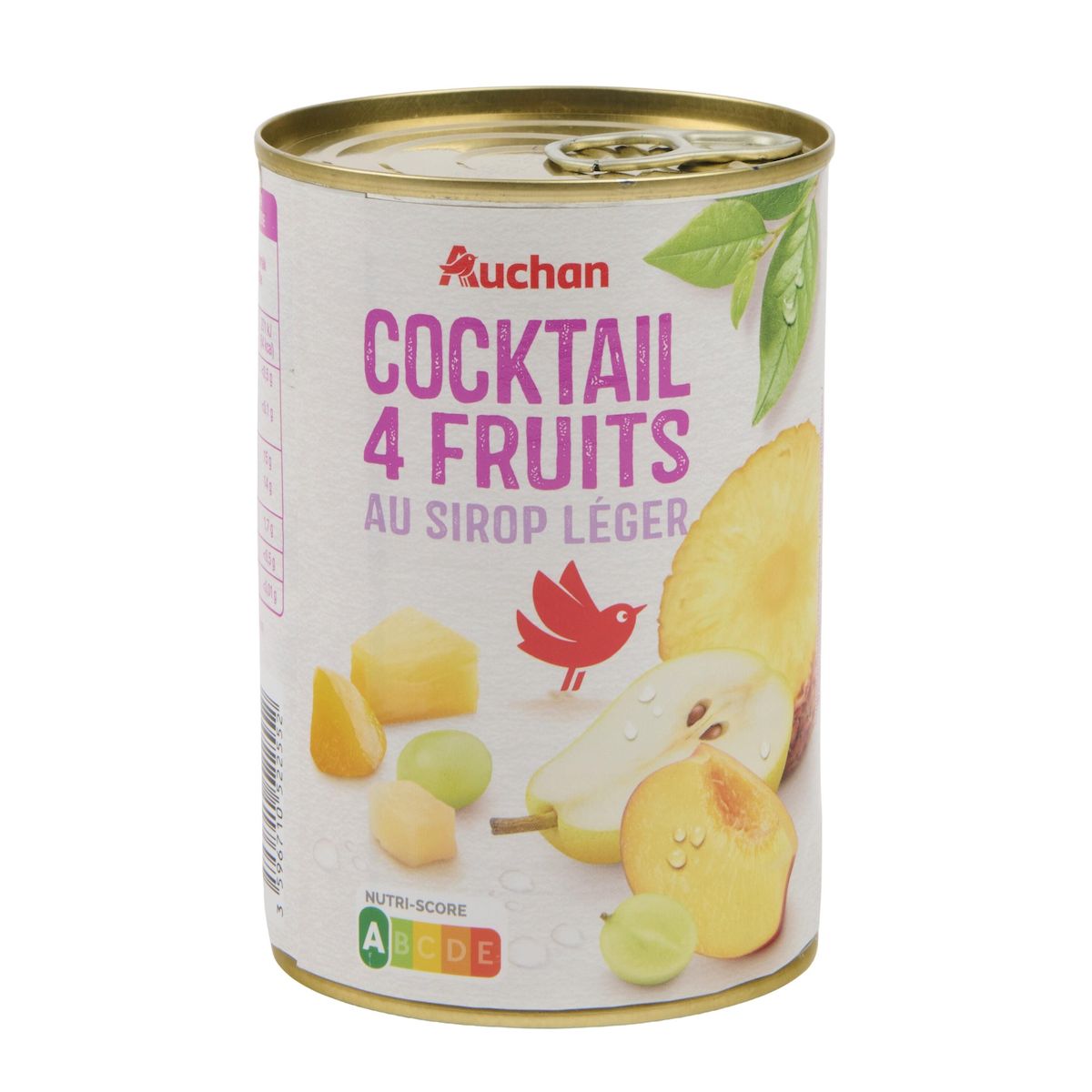 AUCHAN Cocktail de 4 fruits au sirop léger 410g