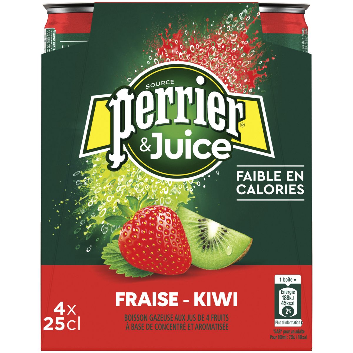 PERRIER Eau gazeuse Juice aromatisée fraise kiwi boîtes 4x25cl