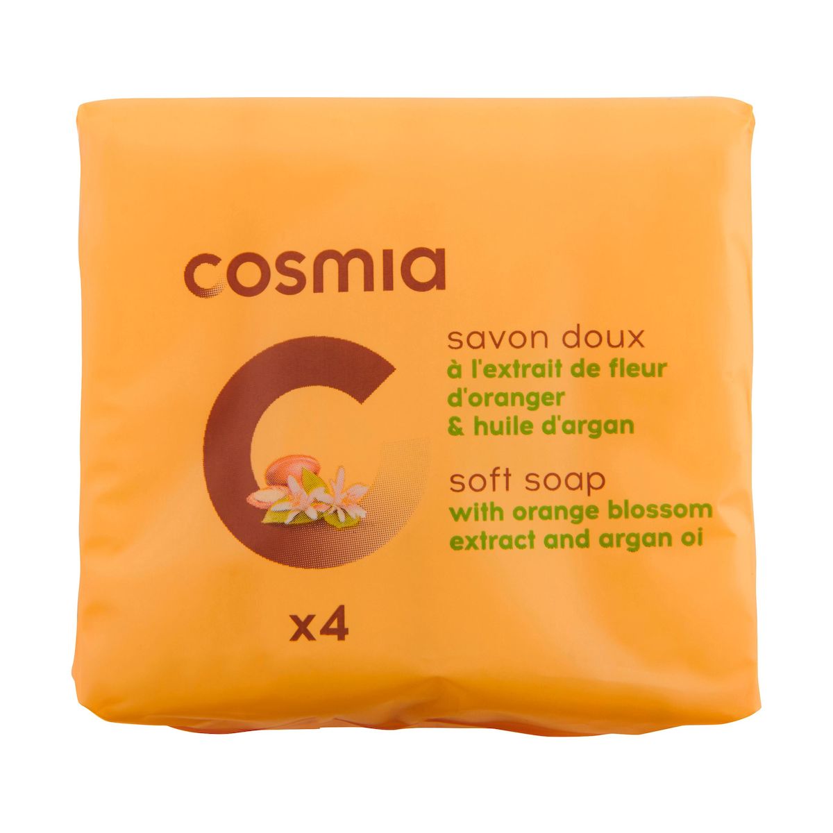 COSMIA Savon solide fdoux à la fleur d'oranger et huile d'argan 4 savons 360g