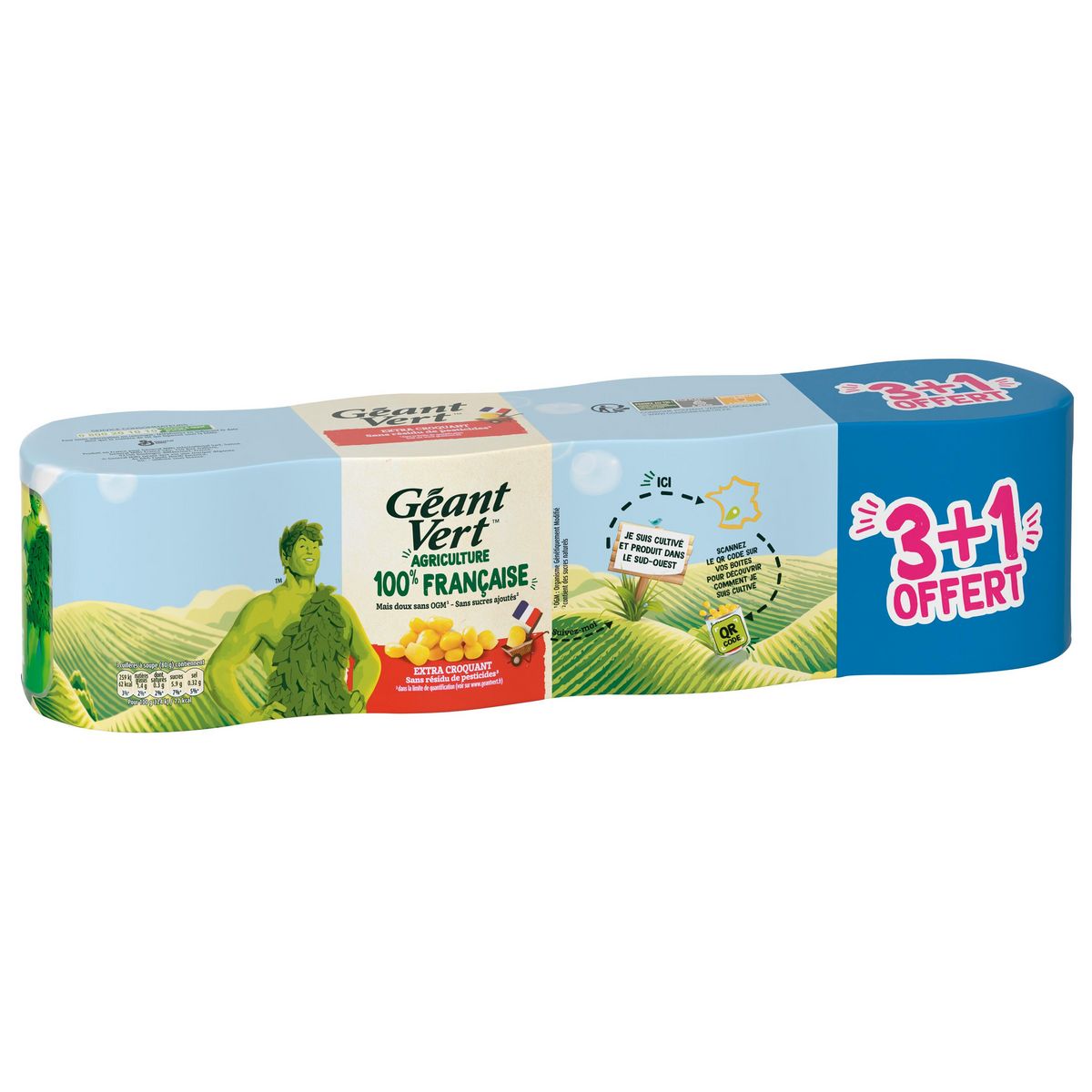 GEANT VERT Maïs extra croquant sans OGM cultivé en France 3+1 offert 4x285g