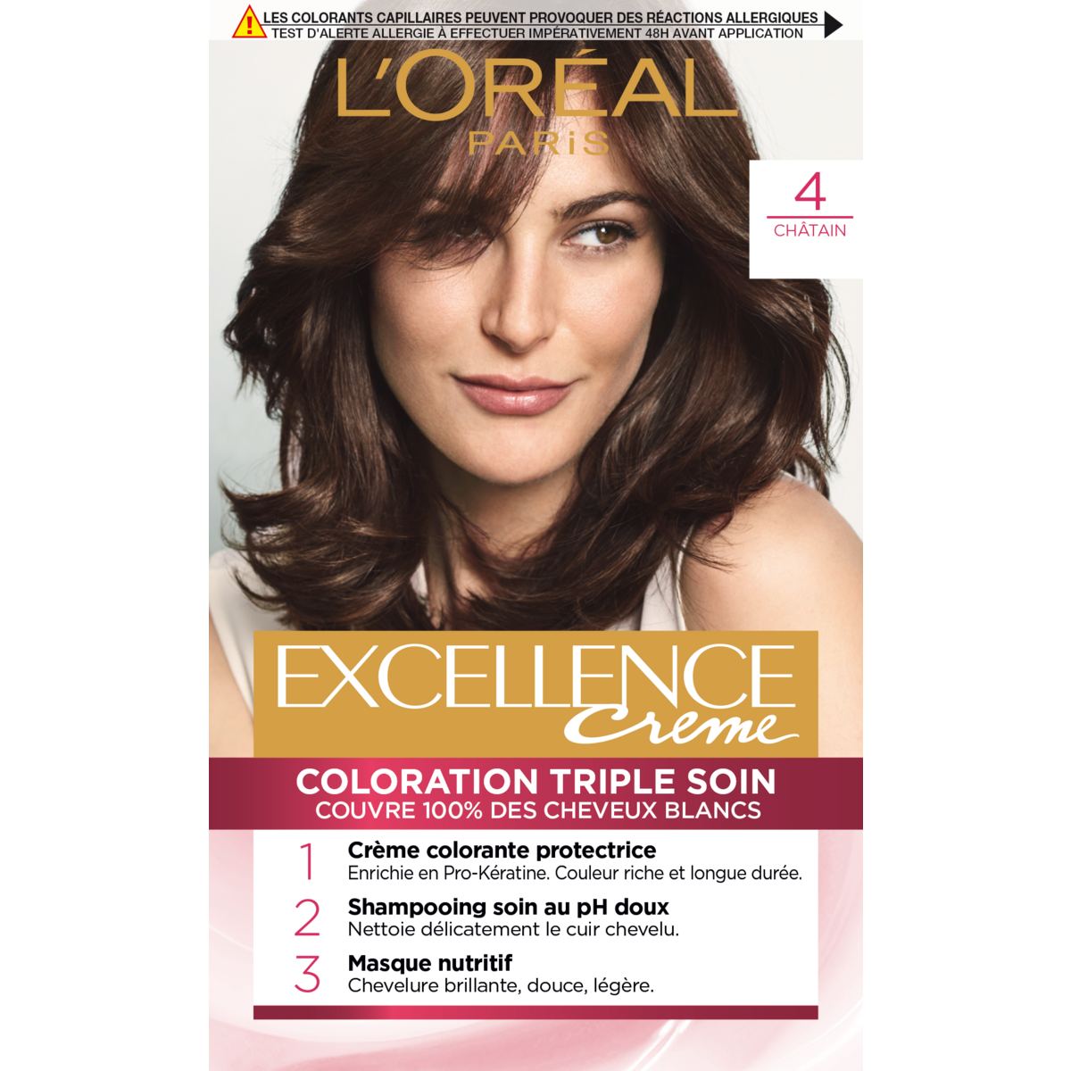 L'OREAL Excellence crème coloration longue durée triple soin 4 châtain 4 produits 1 kit