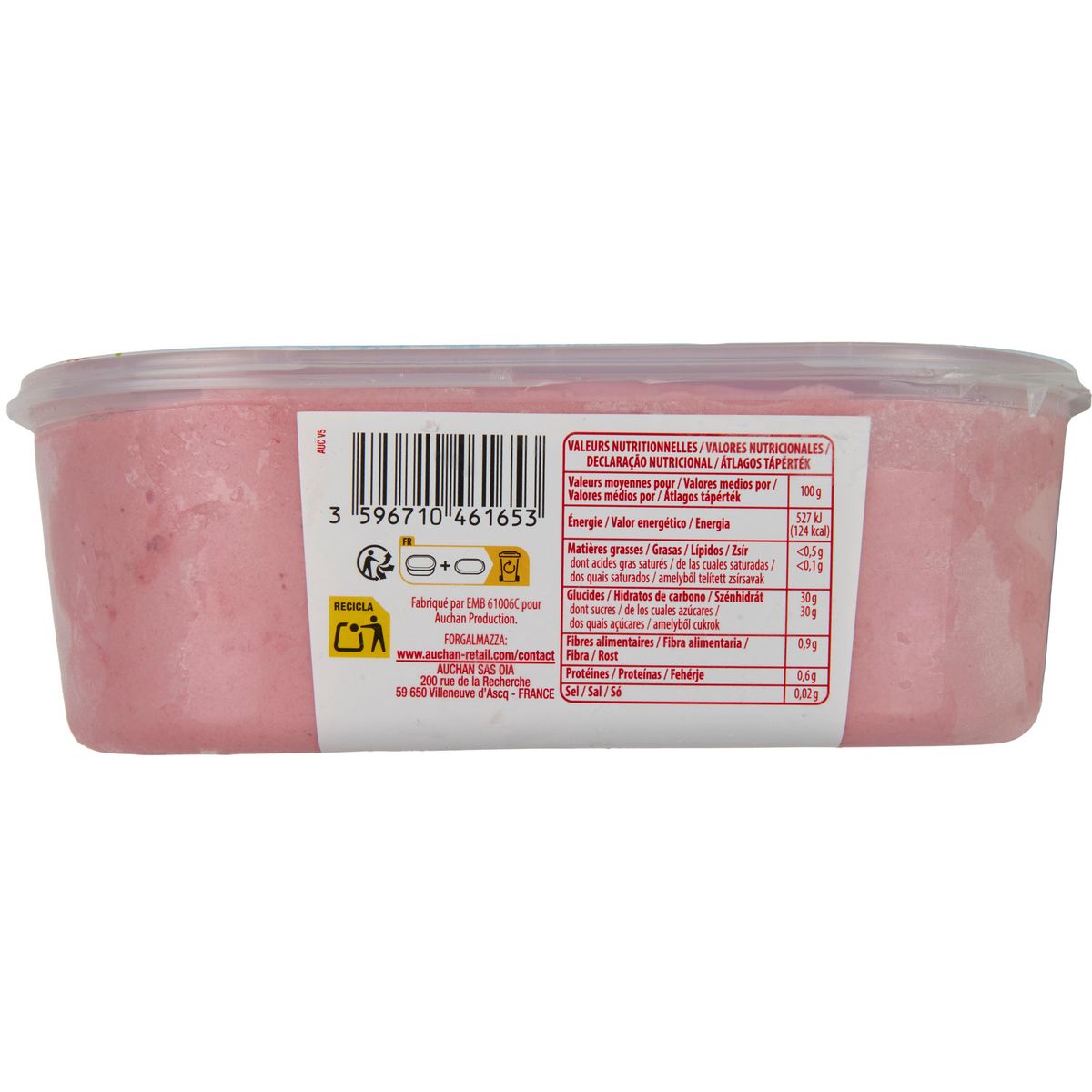 AUCHAN Sorbet fraise avec morceaux 650g