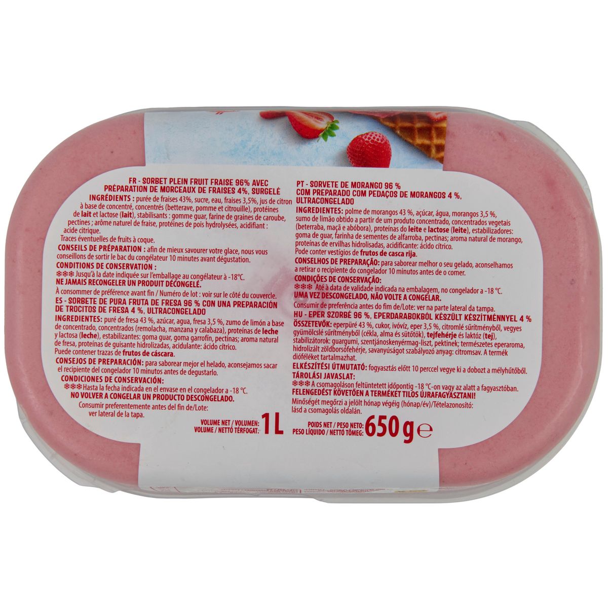 AUCHAN Sorbet fraise avec morceaux 650g