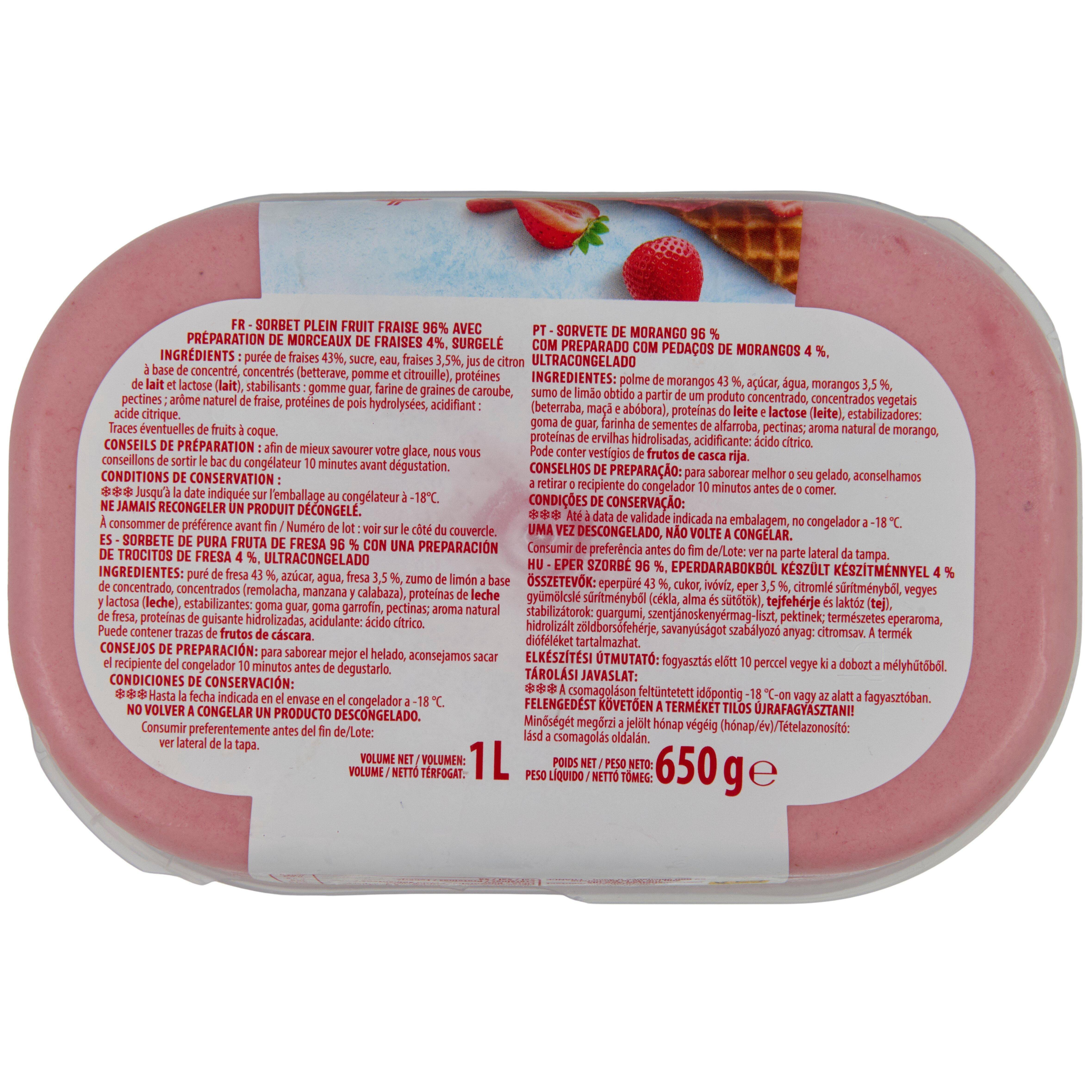 Voir la diapositive 4 : AUCHAN Sorbet fraise avec morceaux 650g
