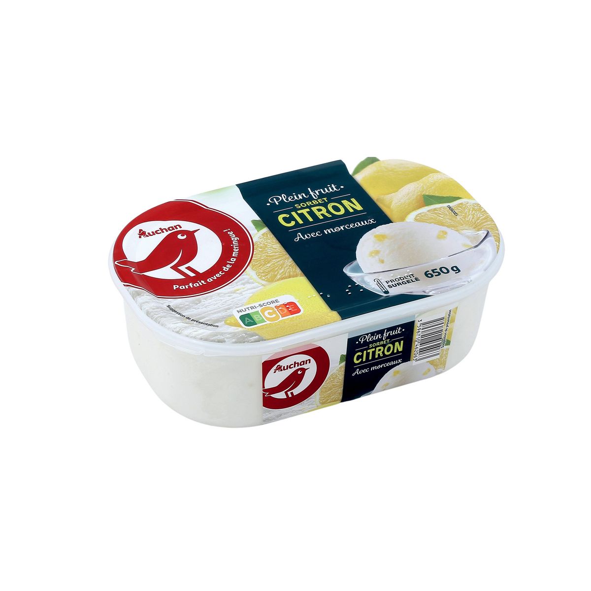 AUCHAN Sorbet citron avec morceaux 650g