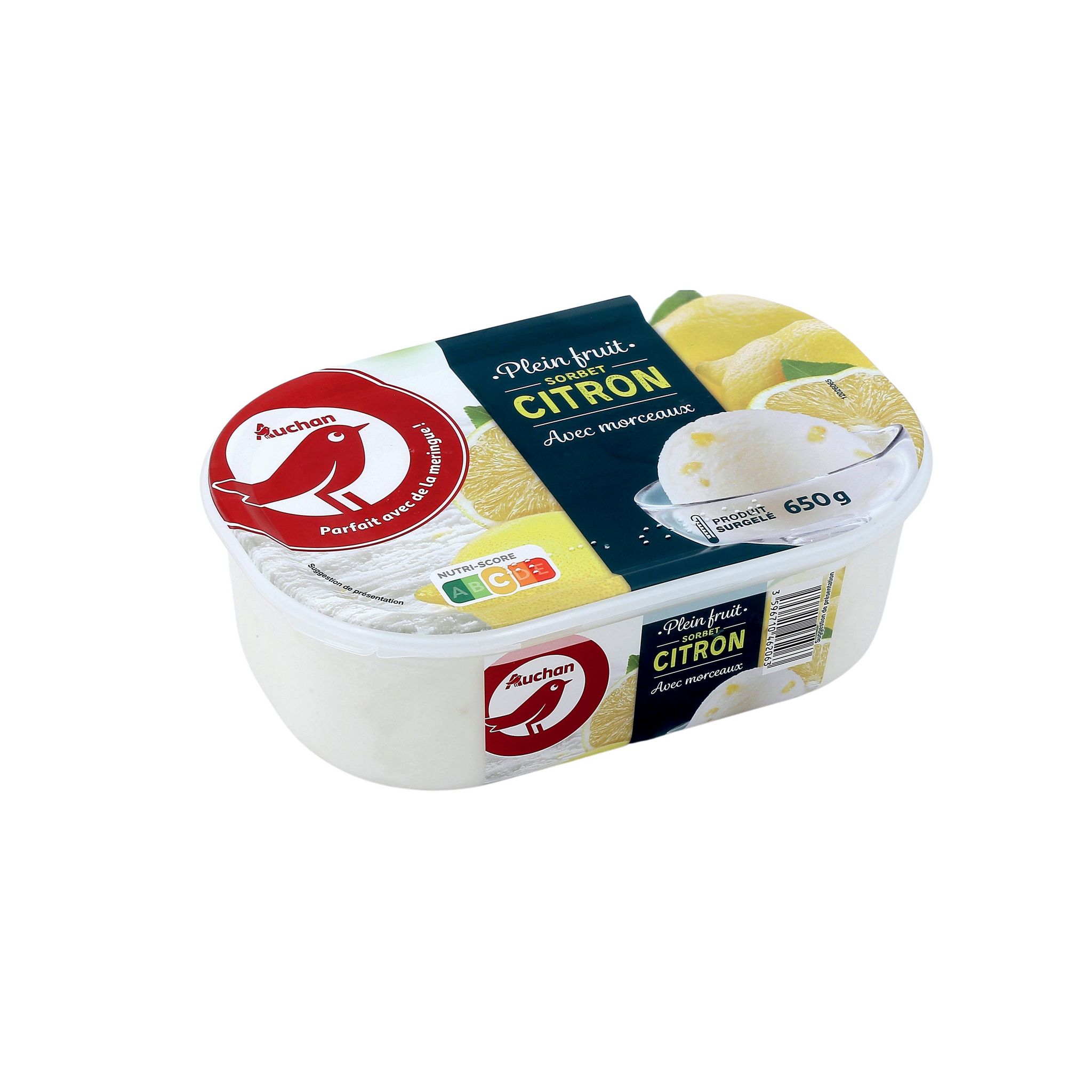 Voir la diapositive 2 : AUCHAN Sorbet citron avec morceaux 650g