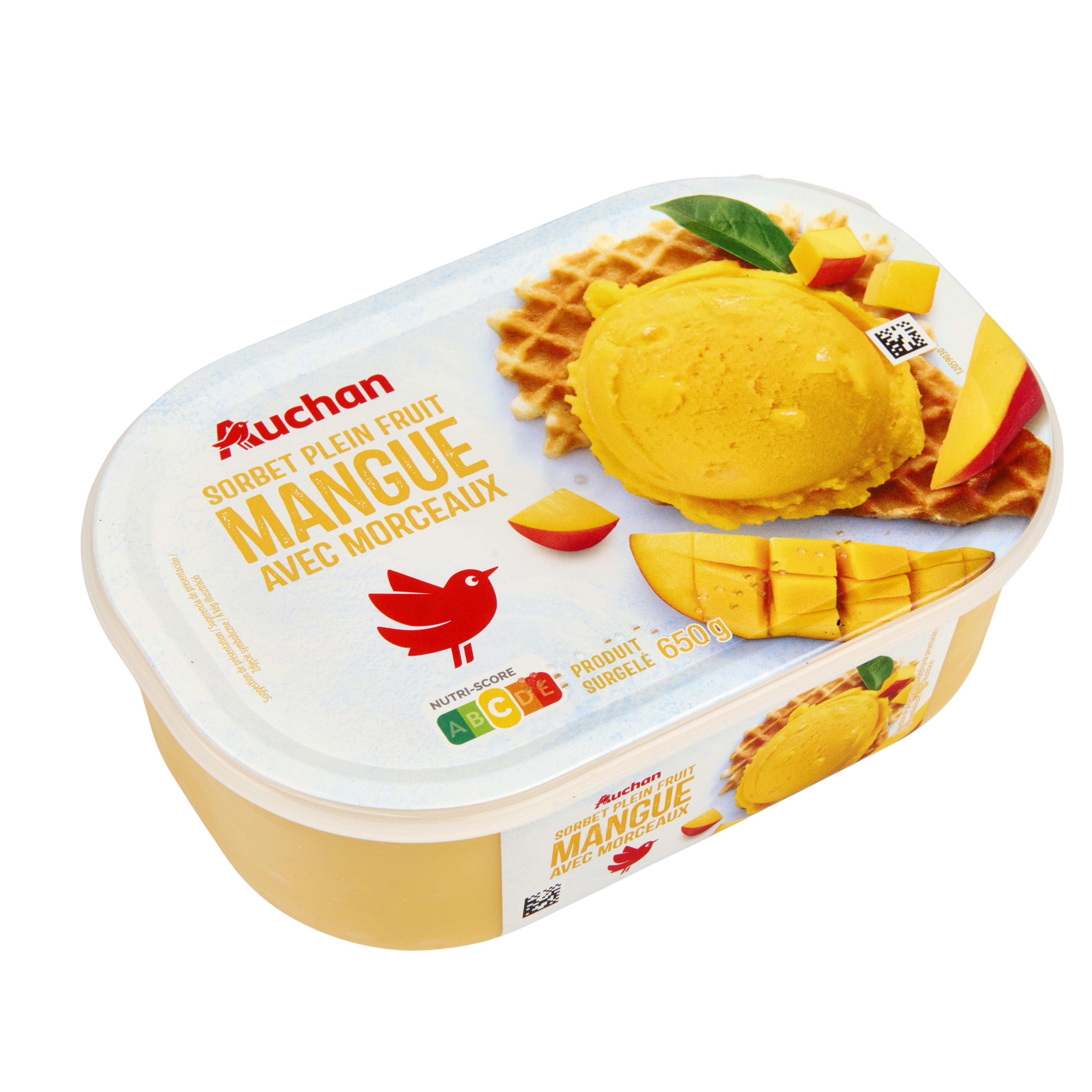 Voir la diapositive 2 : AUCHAN Sorbet mangue avec morceaux 650g