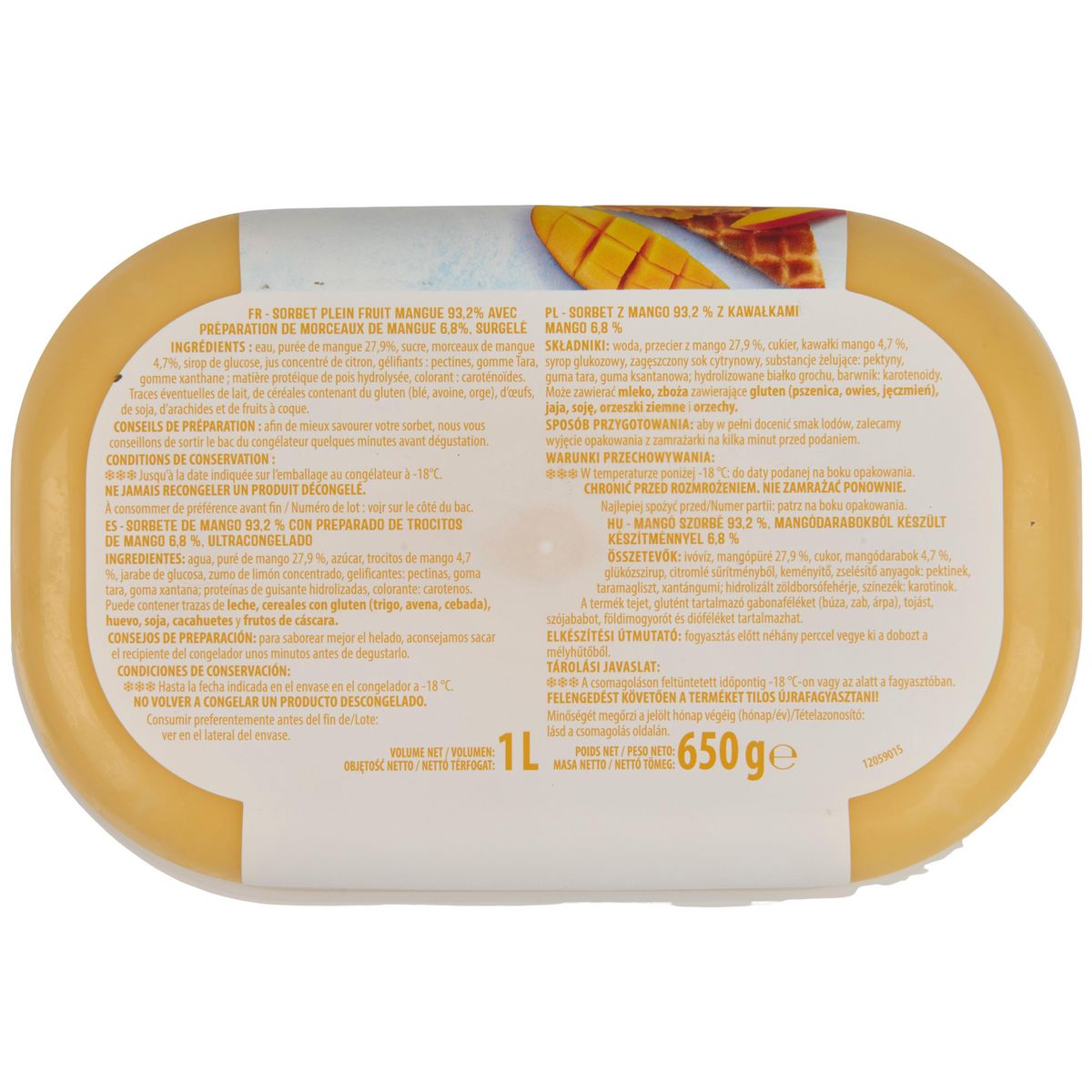 AUCHAN Sorbet mangue avec morceaux 650g
