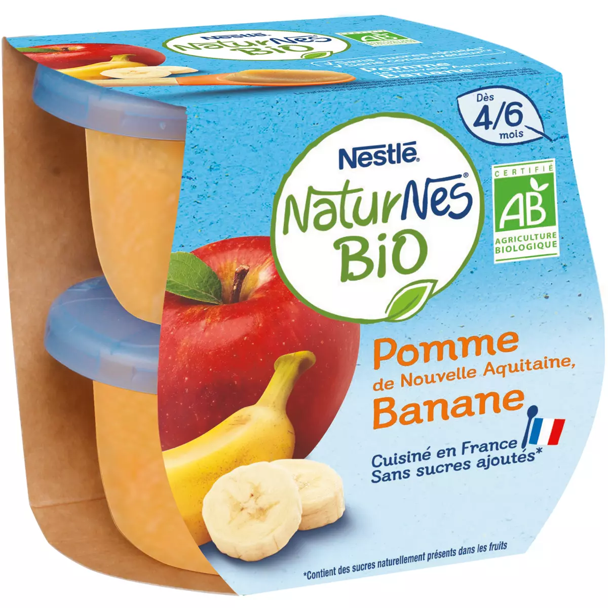 NESTLE Naturnes bio petit pot Dessert pomme banane dès 4 mois 2x115g