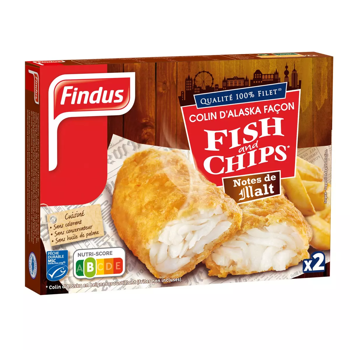 FINDUS Colin d'Alaska MSC façon fish and chips notes de malt 2 pièces 240g