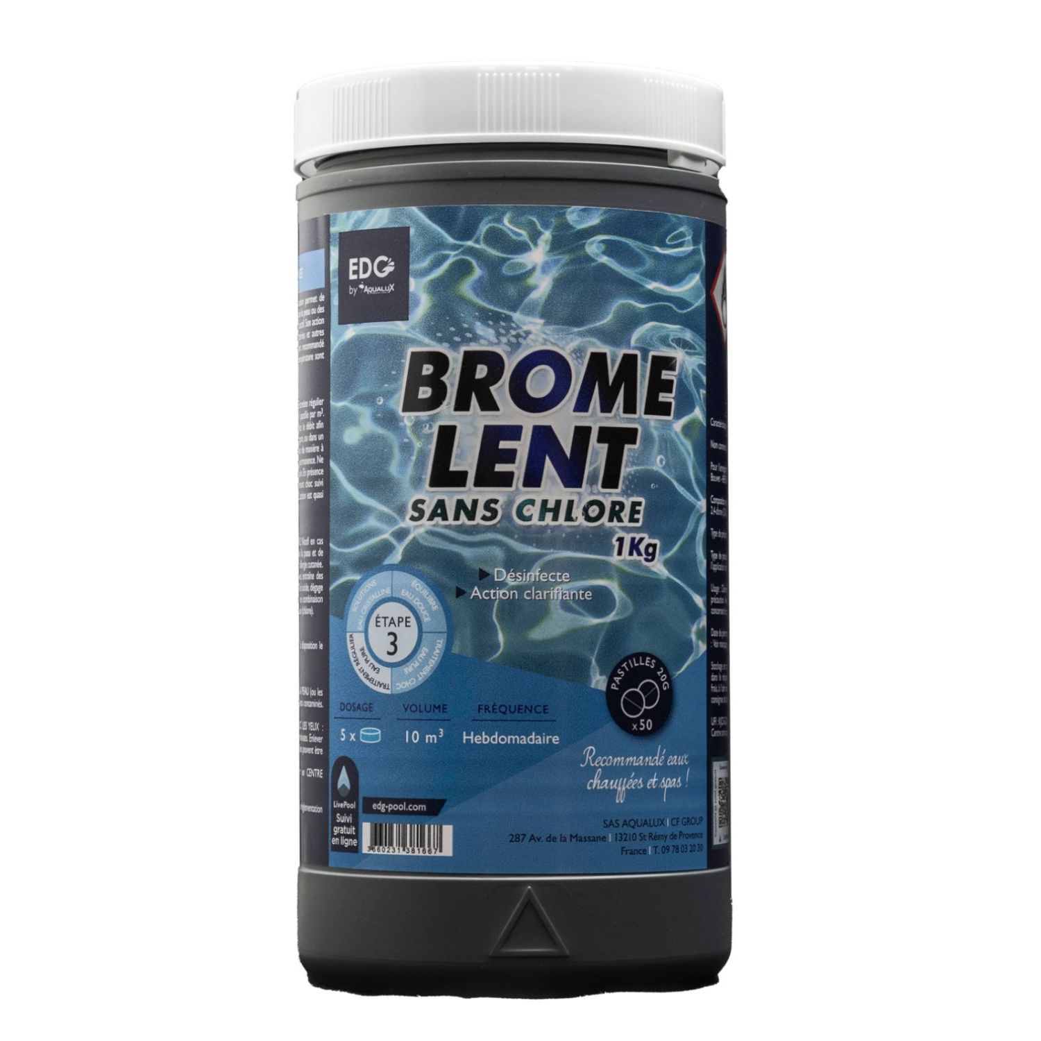 AQUALUX Brome Lent Spa et Piscine – Pastilles 20g – Pot 1 kg