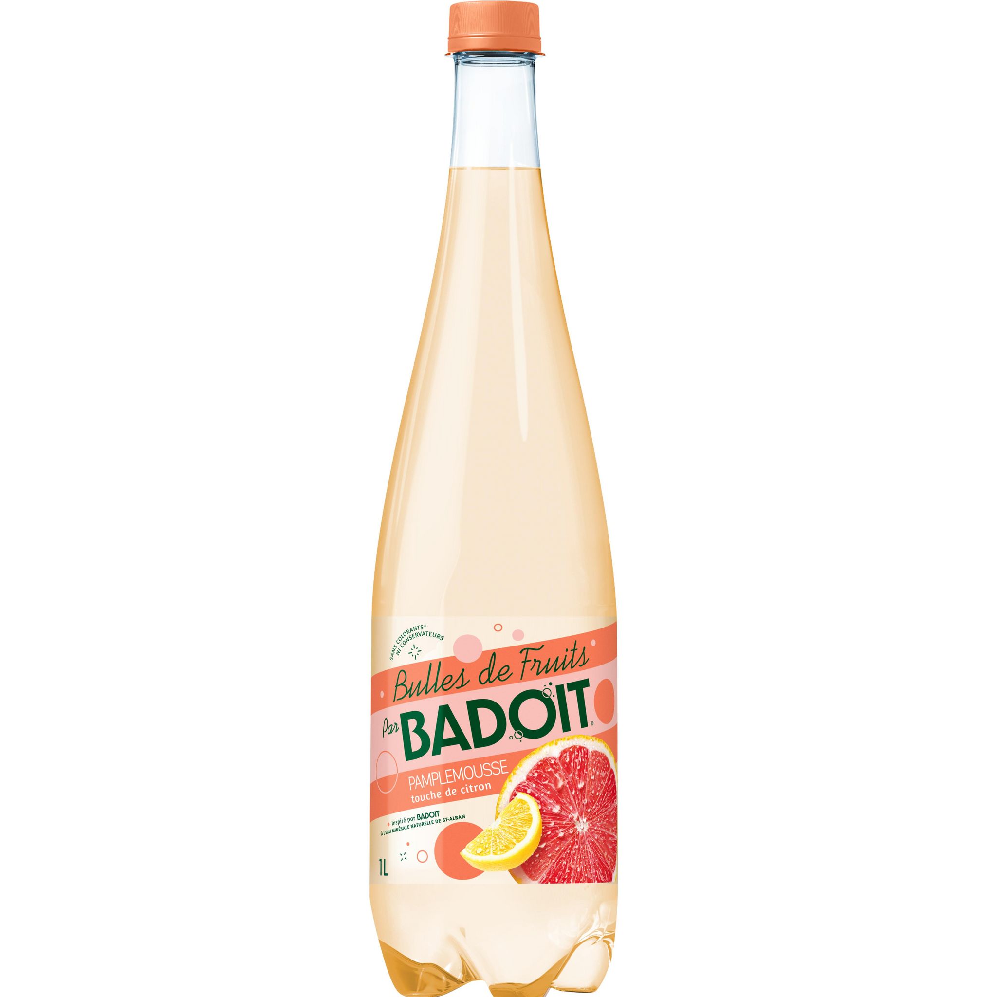 Voir la diapositive 2 : BADOIT Eau gazeuse Bulles de fruits aromatisée pamplemousse citron 1l