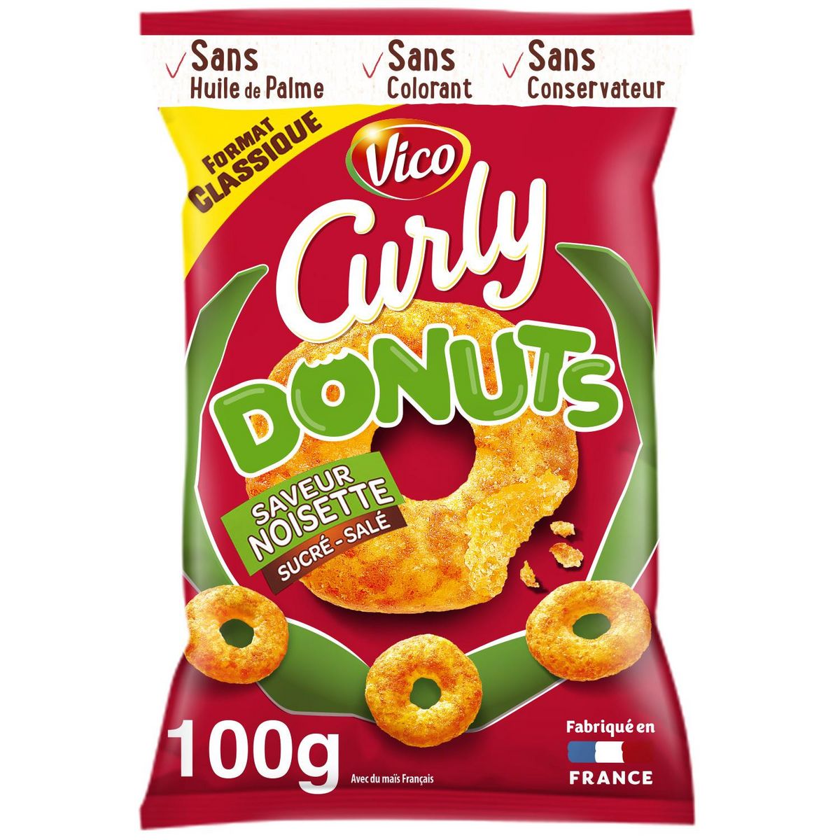CURLY Biscuits soufflés donuts goût noisette sucré-salé 100g
