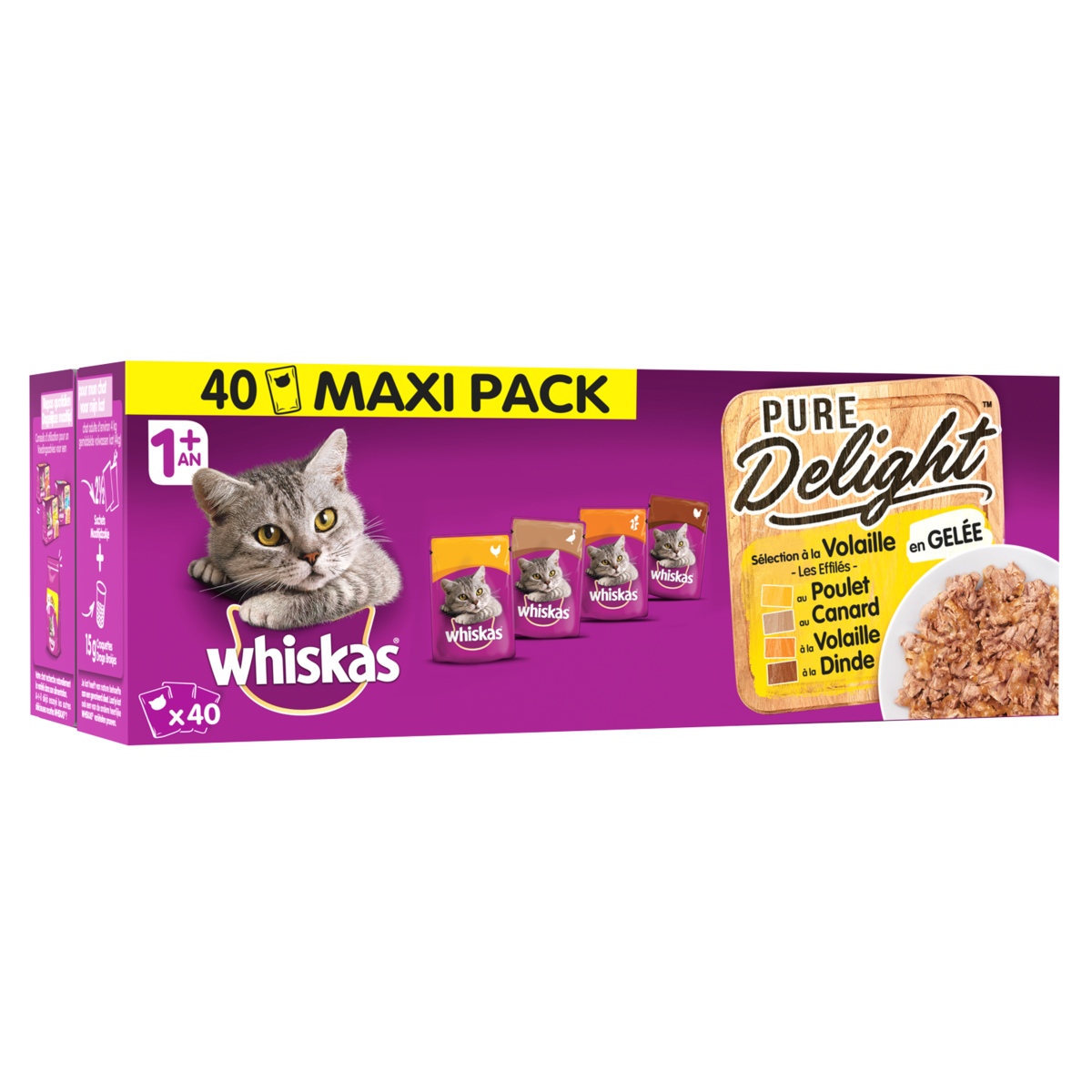 WHISKAS Sachets repas pâtée en gelée volaille pour chat maxi pack 40x85g