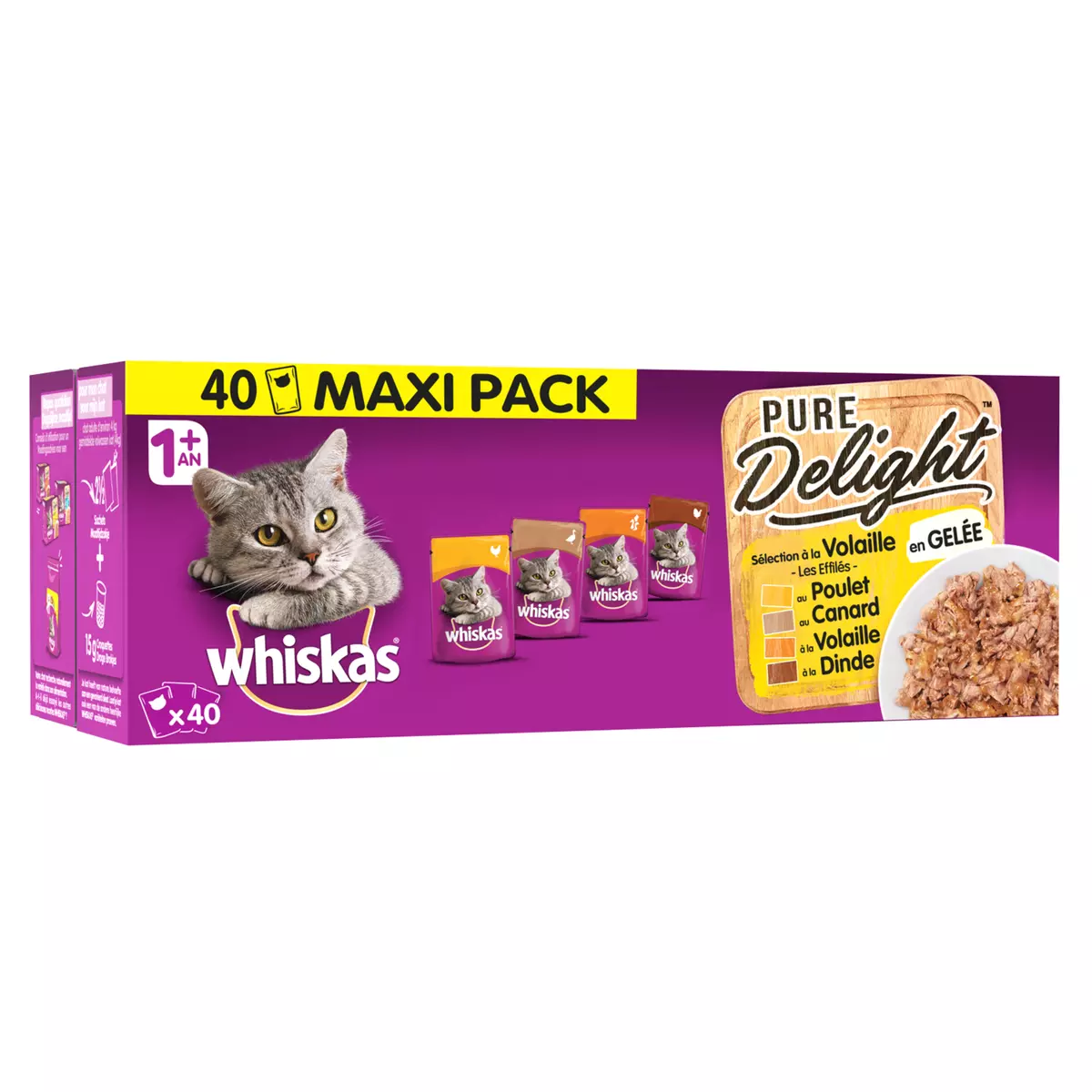 WHISKAS Sachets repas pâtée en gelée volaille pour chat maxi pack 40x85g