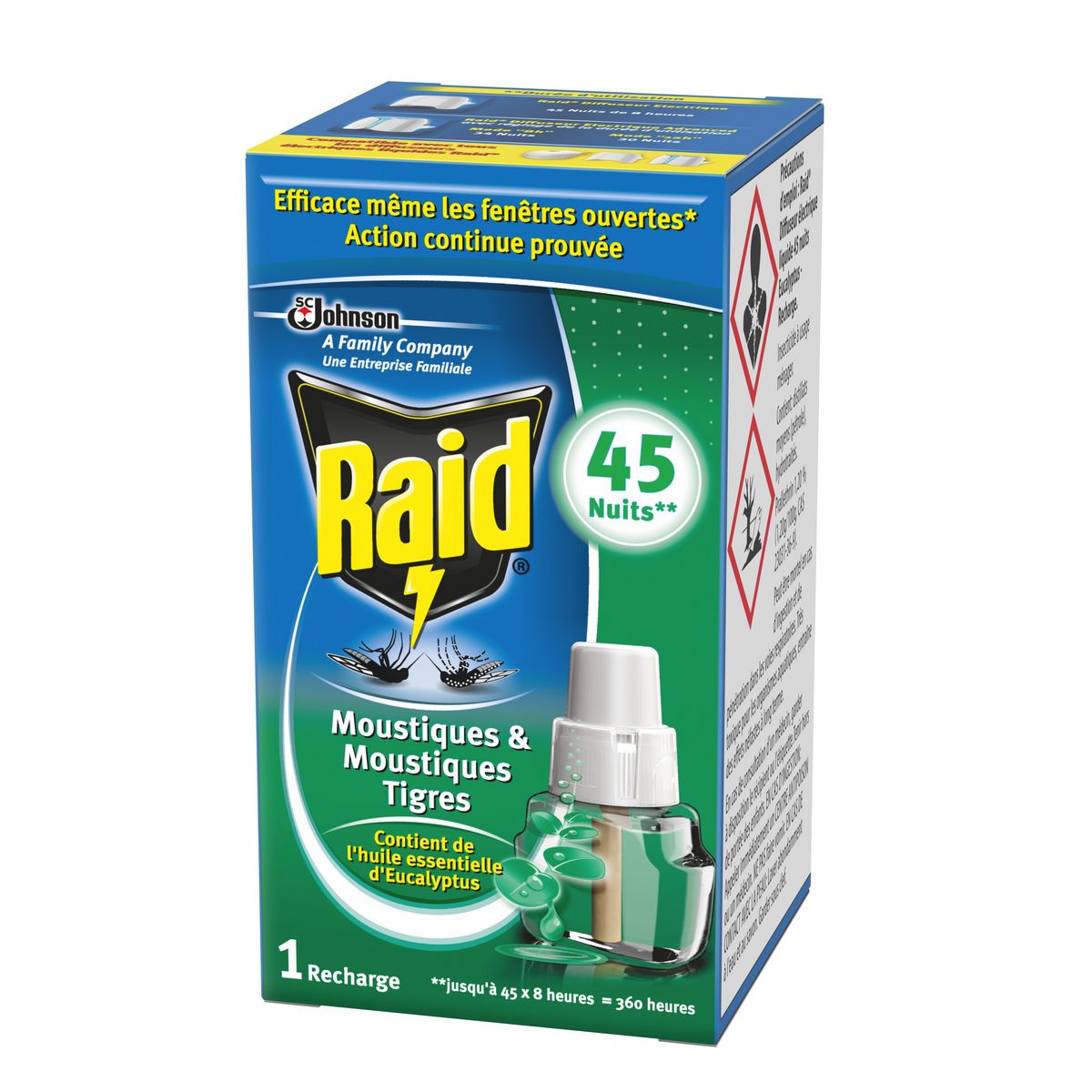 RAID Recharge diffuseur électrique anti-moustiques et moustiques tigres à l'huile essentielle d'eucalyptus efficace 45 nuits 1 recharge