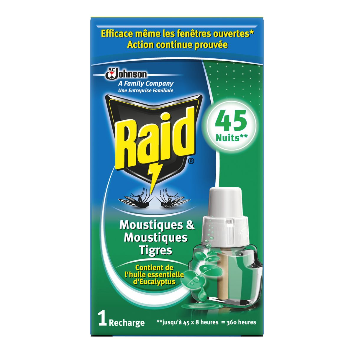 RAID Recharge diffuseur électrique anti-moustiques et moustiques tigres à l'huile essentielle d'eucalyptus efficace 45 nuits 1 recharge