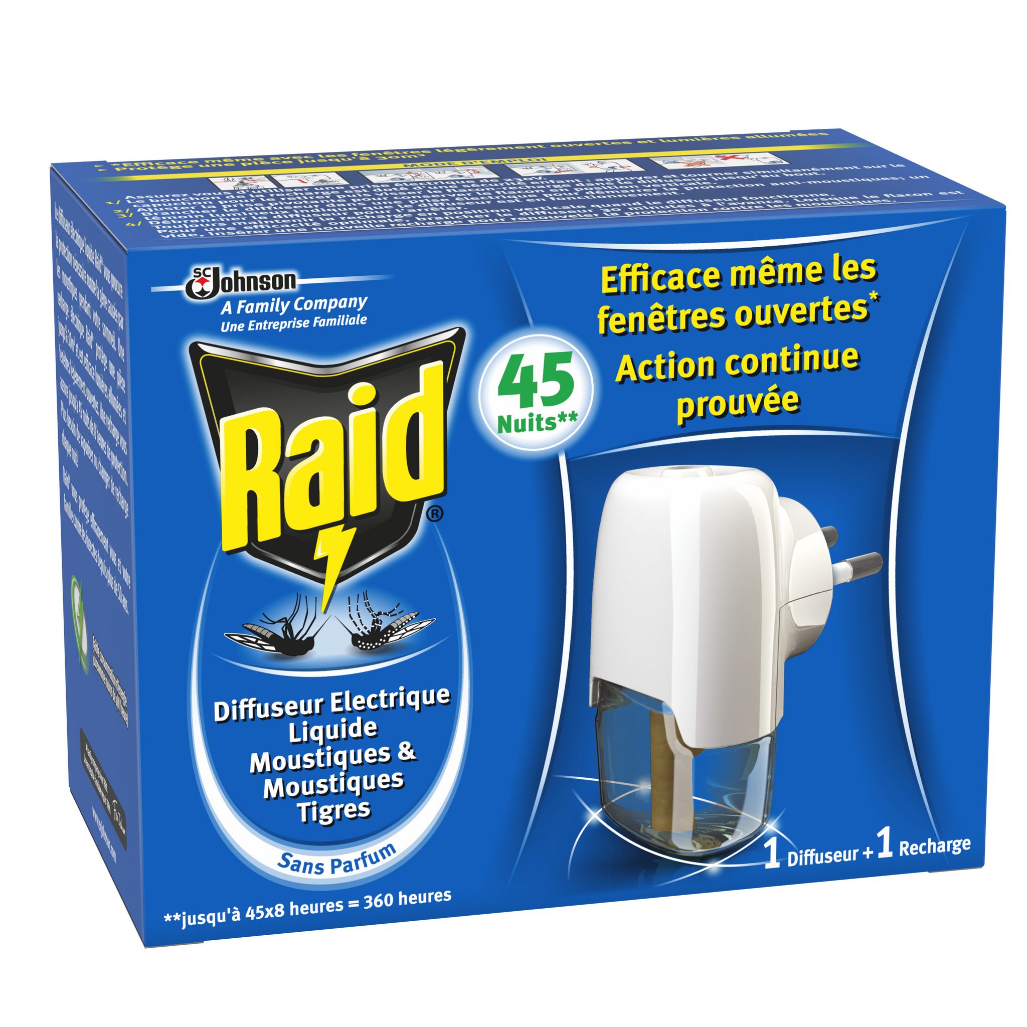 Voir la diapositive 3 : RAID Diffuseur électrique anti-moustiques et moustiques tigres avec recharge efficace 45 nuits 1 diffuseur + 1 recharge