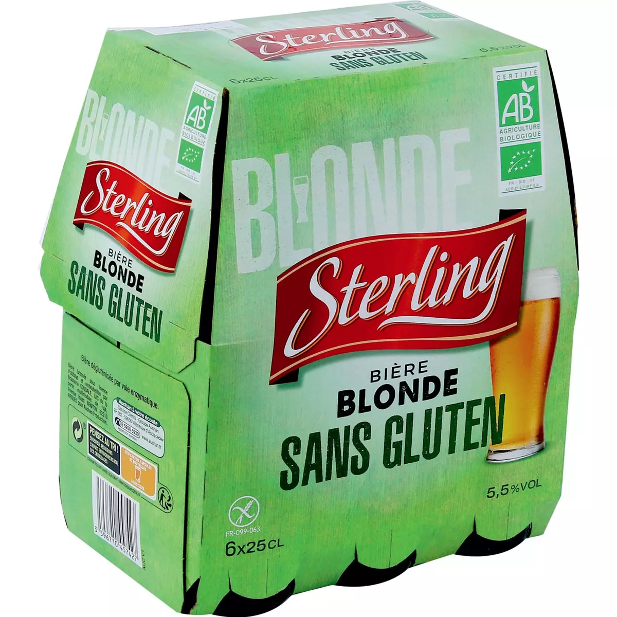AUCHAN BIO Bière blonde sans gluten bio 5,5% bouteilles 6x25cl