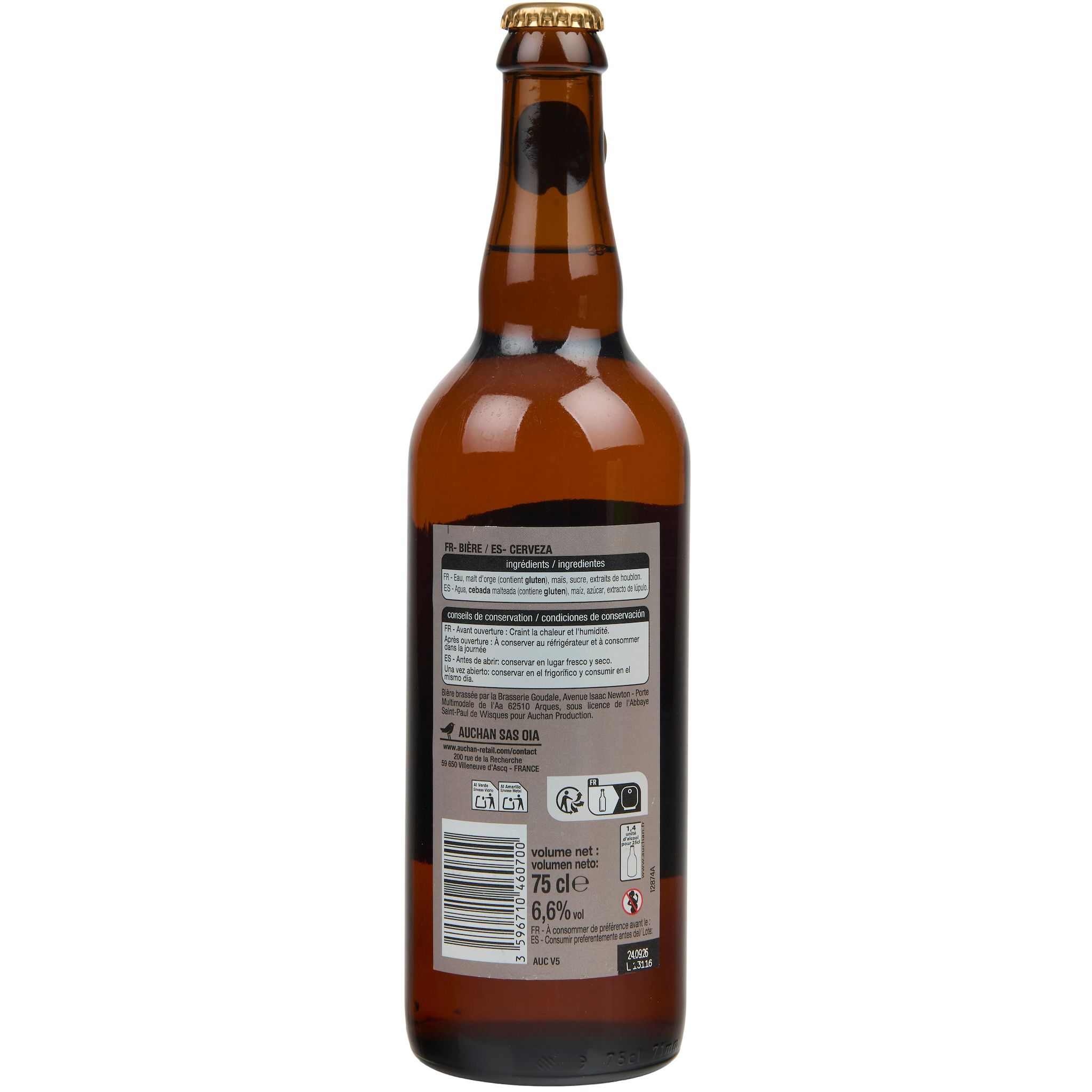 Voir la diapositive 2 : DE VELDEN Bière blonde d'abbaye 6,6% bouteille 75cl