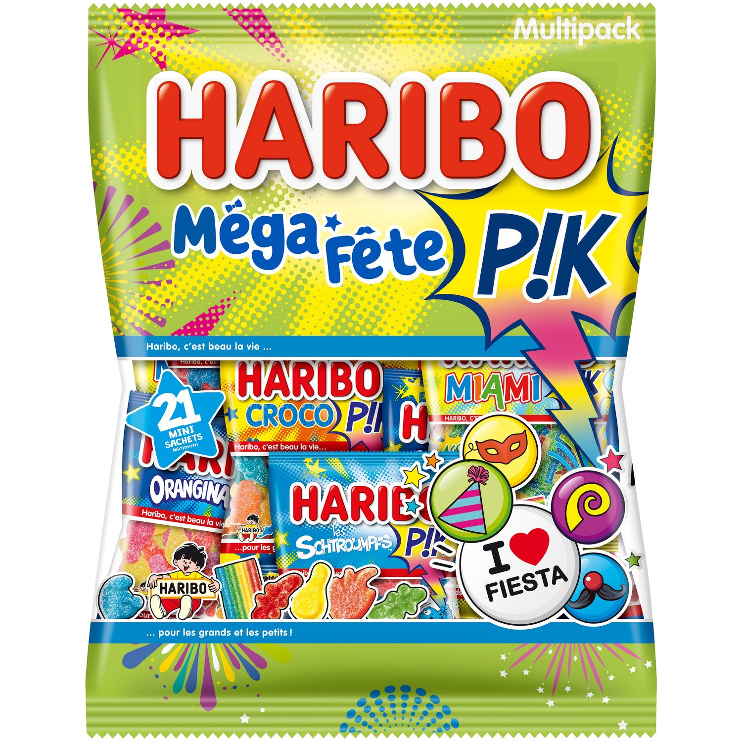 HARIBO Assortiment de confiseries gélifiées acidulées 21 sachets 720g