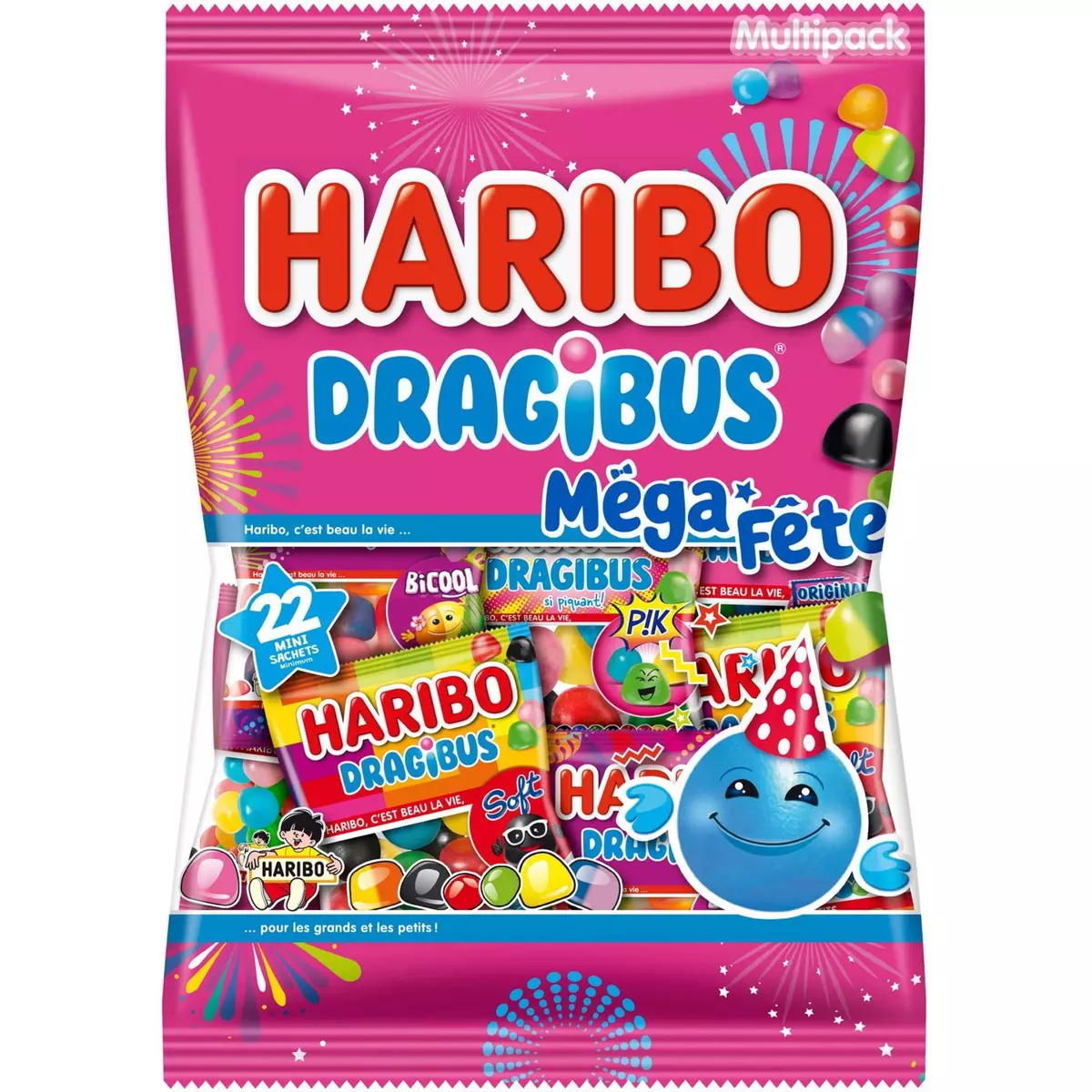 HARIBO Méga fête Bonbons dragibus en mini sachets 22 sachets 960g