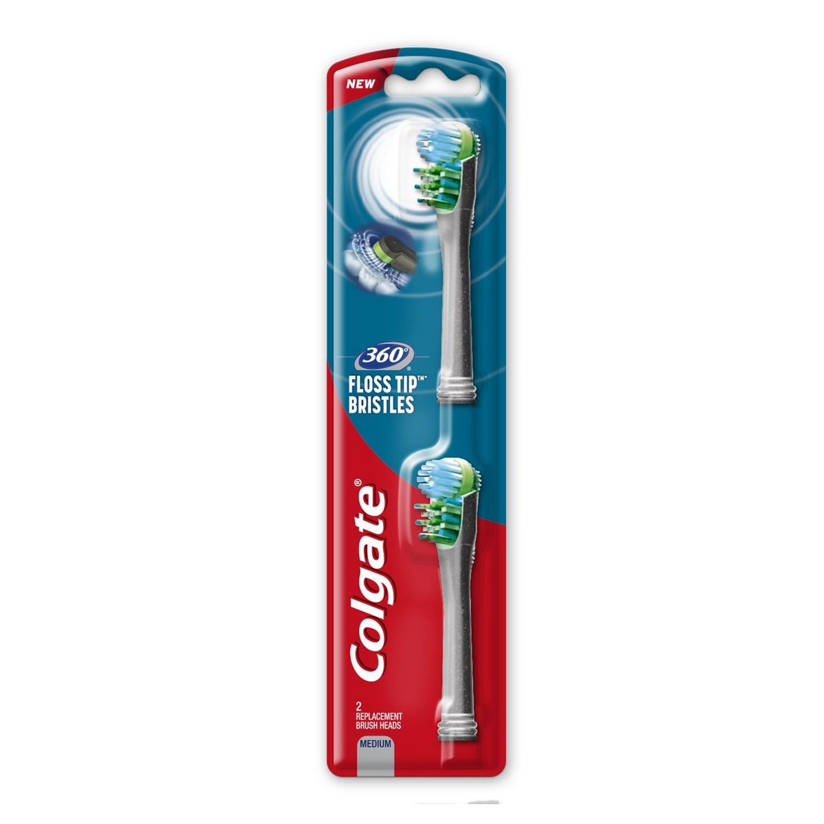 COLGATE Recharge pour brosse à dents électrique 360 medium floss tip bristles 2 brosettes