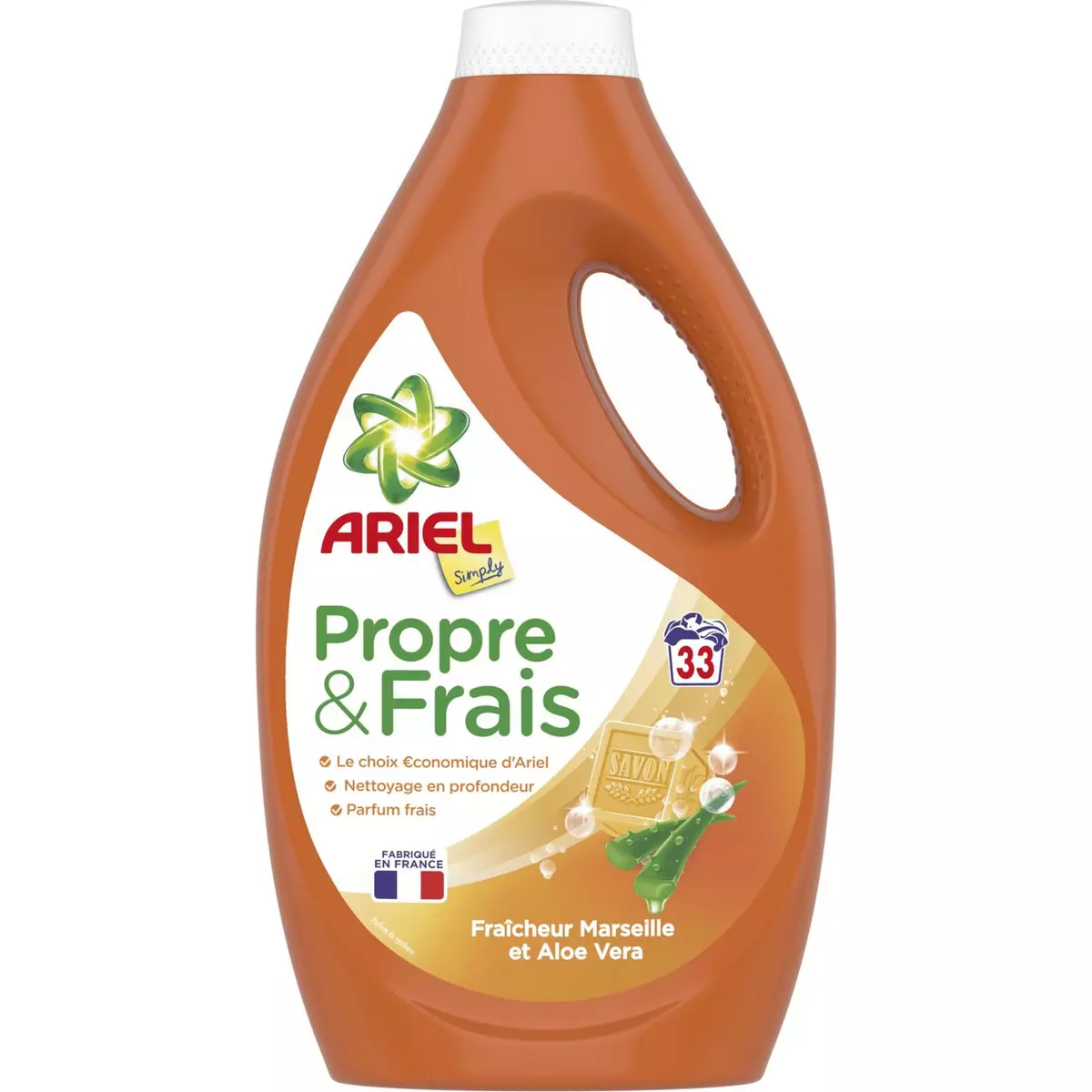 ARIEL Propre & Frais lessive liquide fraîcheur Marseille & aloe vera 33 lavages 1,8l