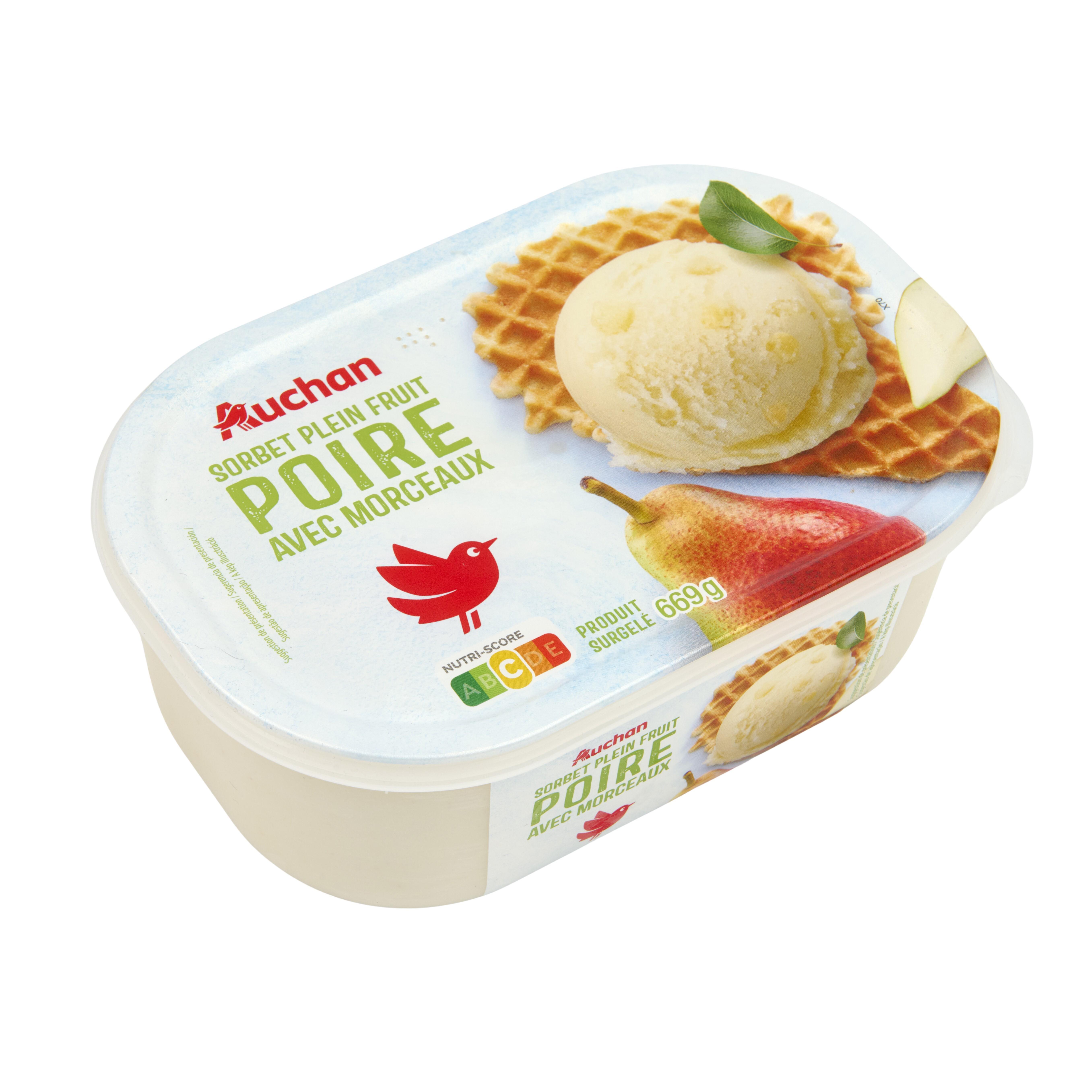 Voir la diapositive 2 : AUCHAN Sorbet poire avec morceaux 669g