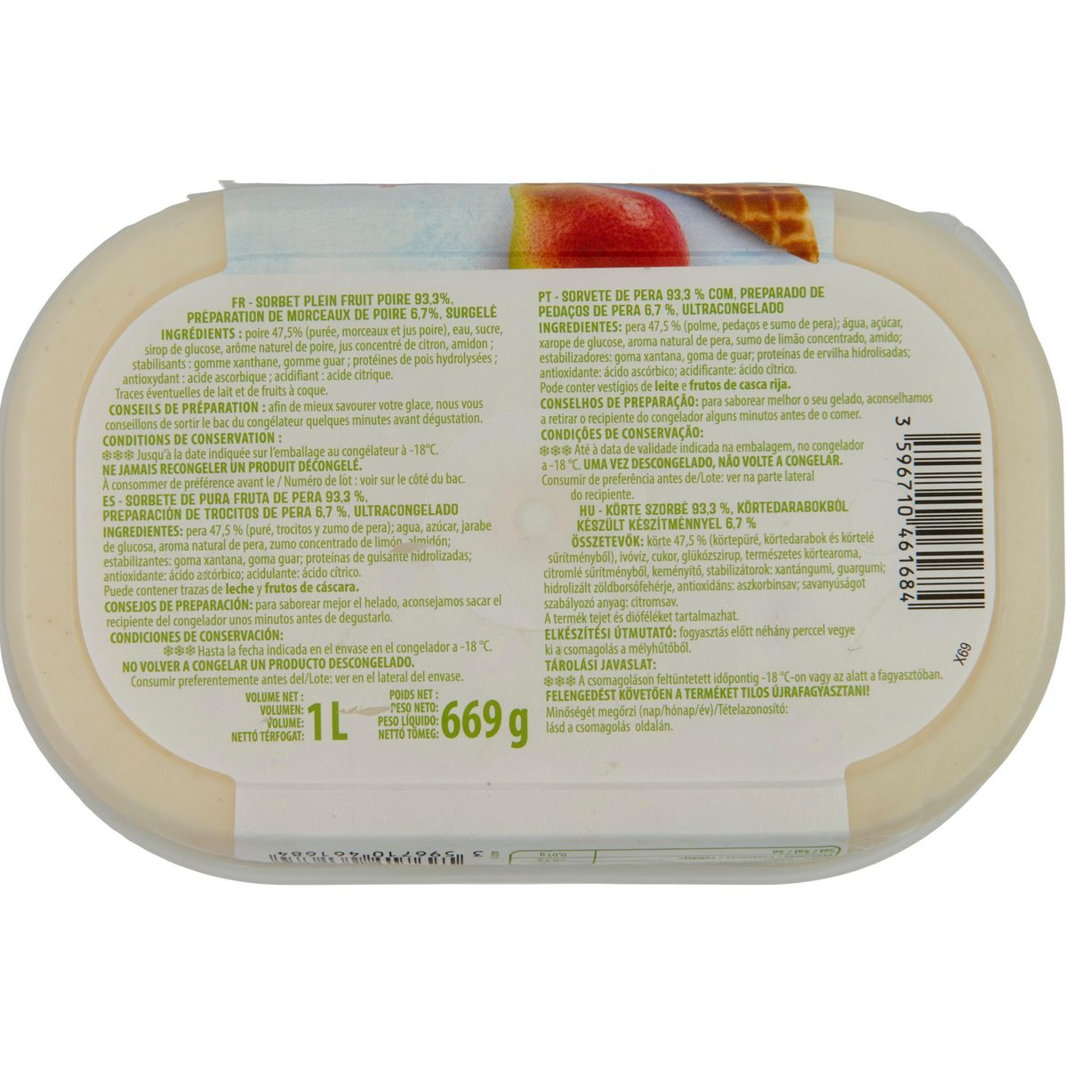 AUCHAN Sorbet poire avec morceaux 669g