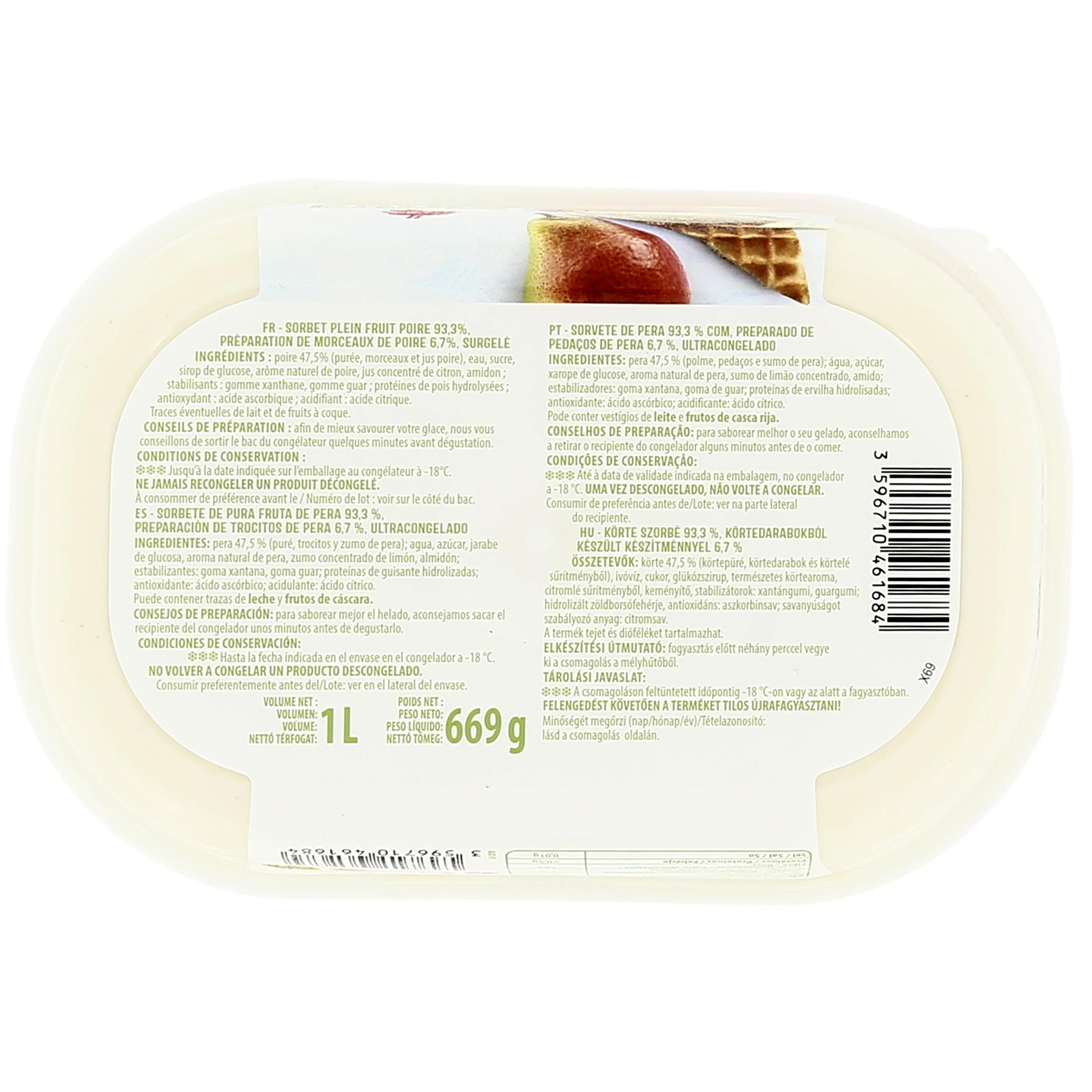 Voir la diapositive 4 : AUCHAN Sorbet poire avec morceaux 669g