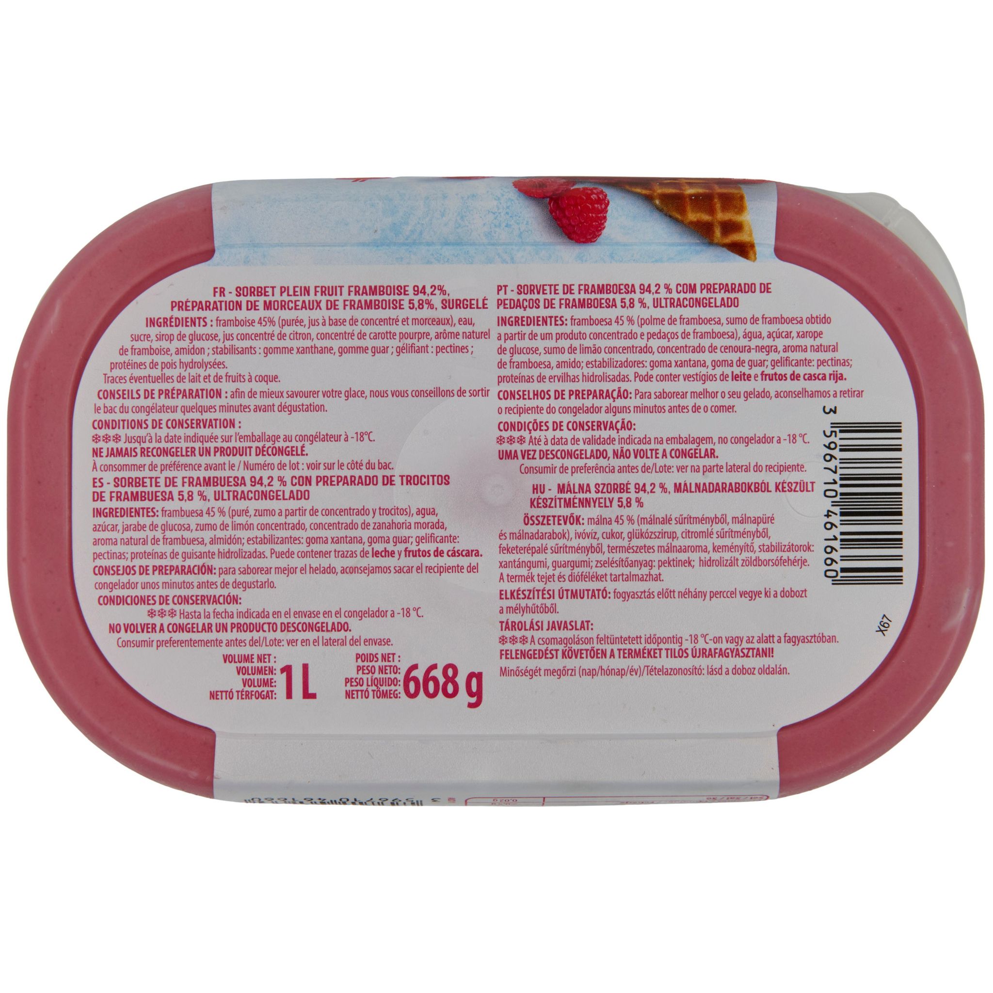 Voir la diapositive 3 : AUCHAN Sorbet framboise avec morceaux 668g