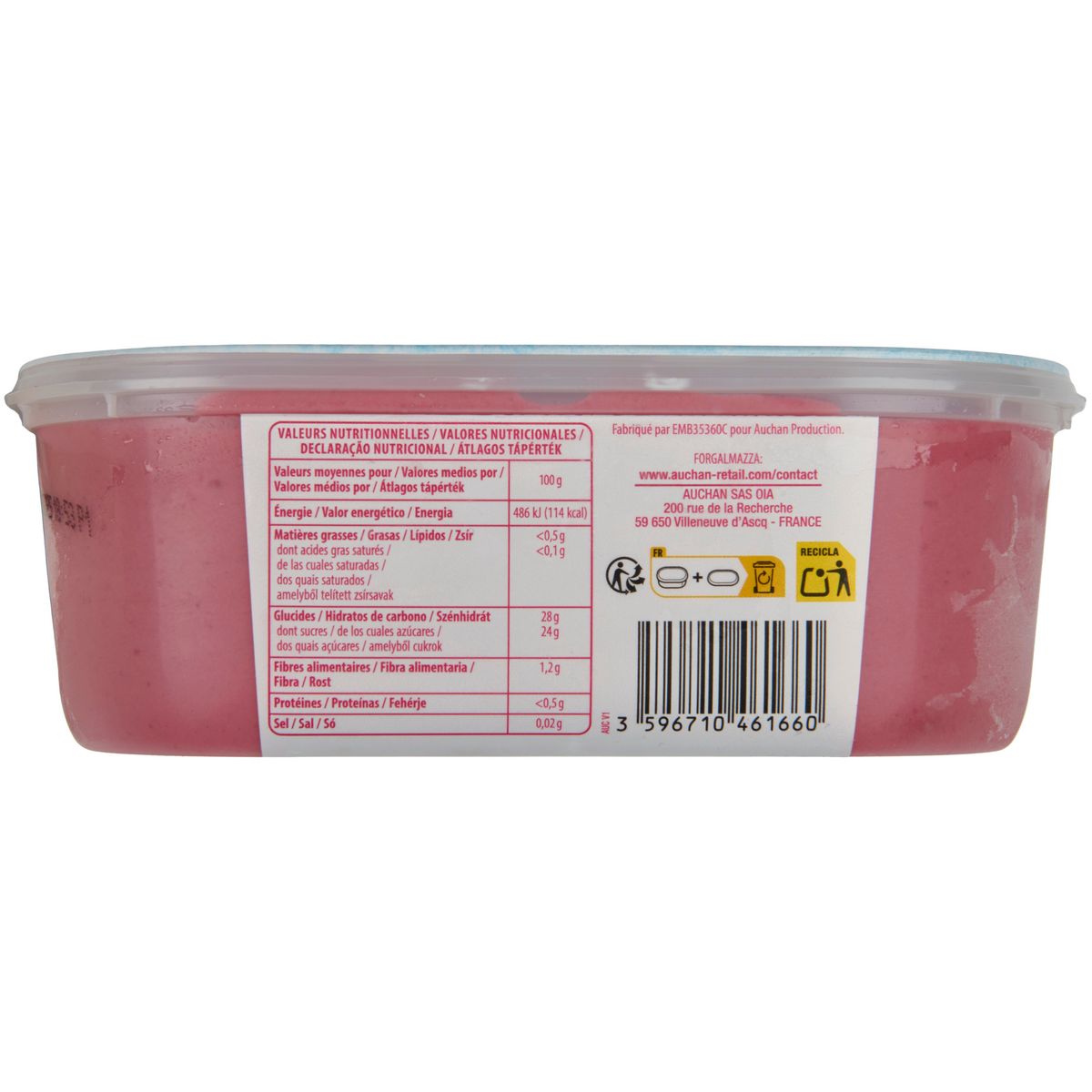 AUCHAN Sorbet framboise avec morceaux 668g