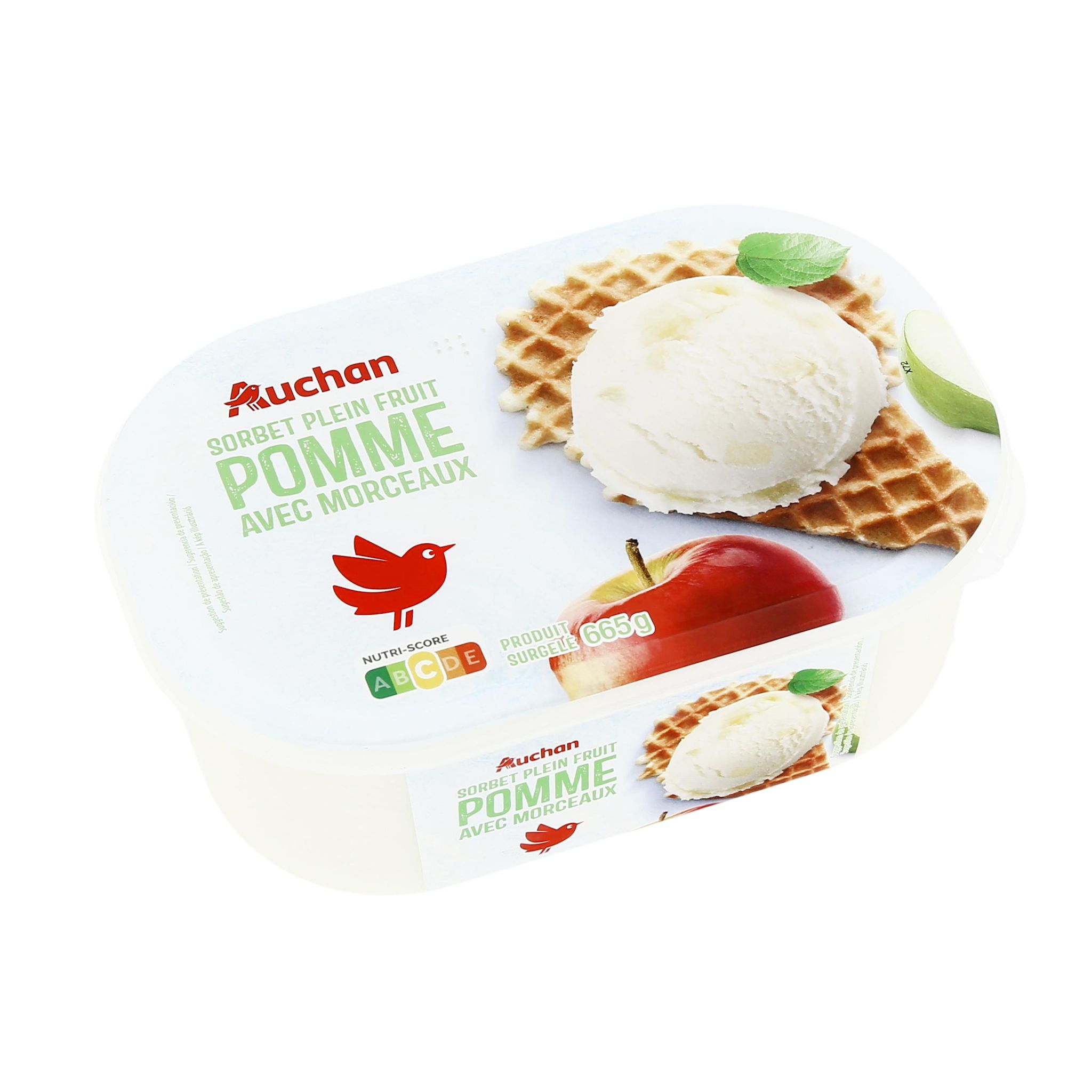 Voir la diapositive 2 : AUCHAN Sorbet pomme avec morceaux 665g