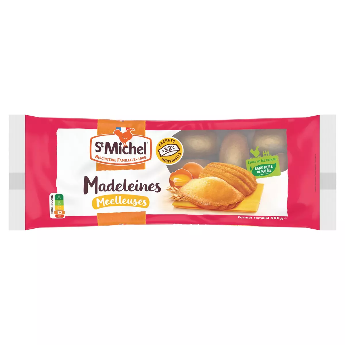 ST MICHEL Madeleines moelleuses nature sachets individuels 32 madeleines 800g