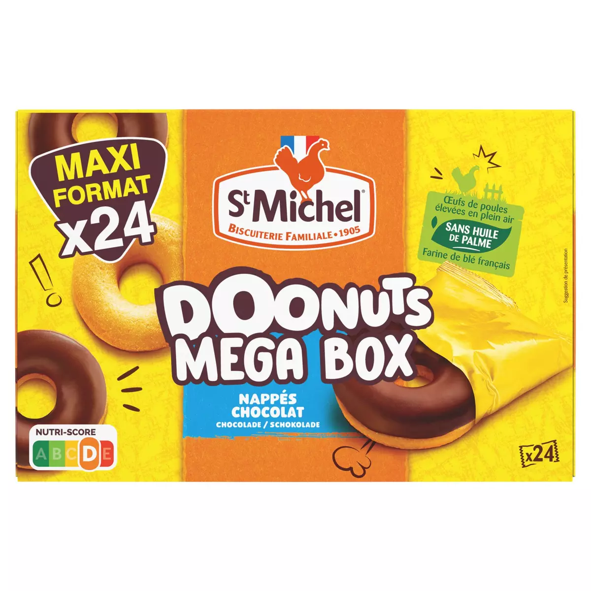ST MICHEL Doonuts nappés au chocolat sans huile de palme sachets individuels 12 gâteaux 360g