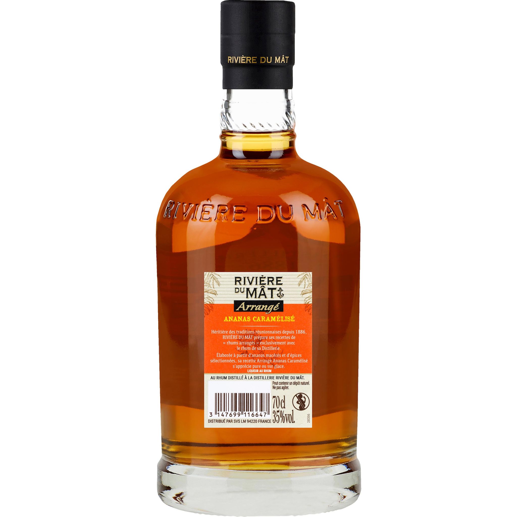 Voir la diapositive 2 : RIVIÈRE DU MAT Arrangé ananas caramélisé 35% 70cl