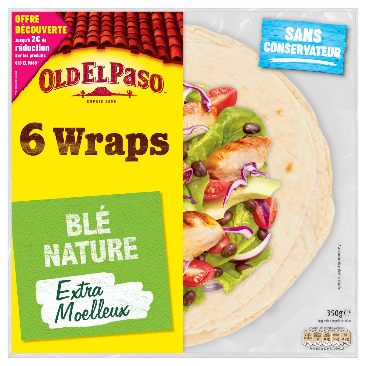 OLD EL PASO Wraps de blé nature 6 wraps 350g