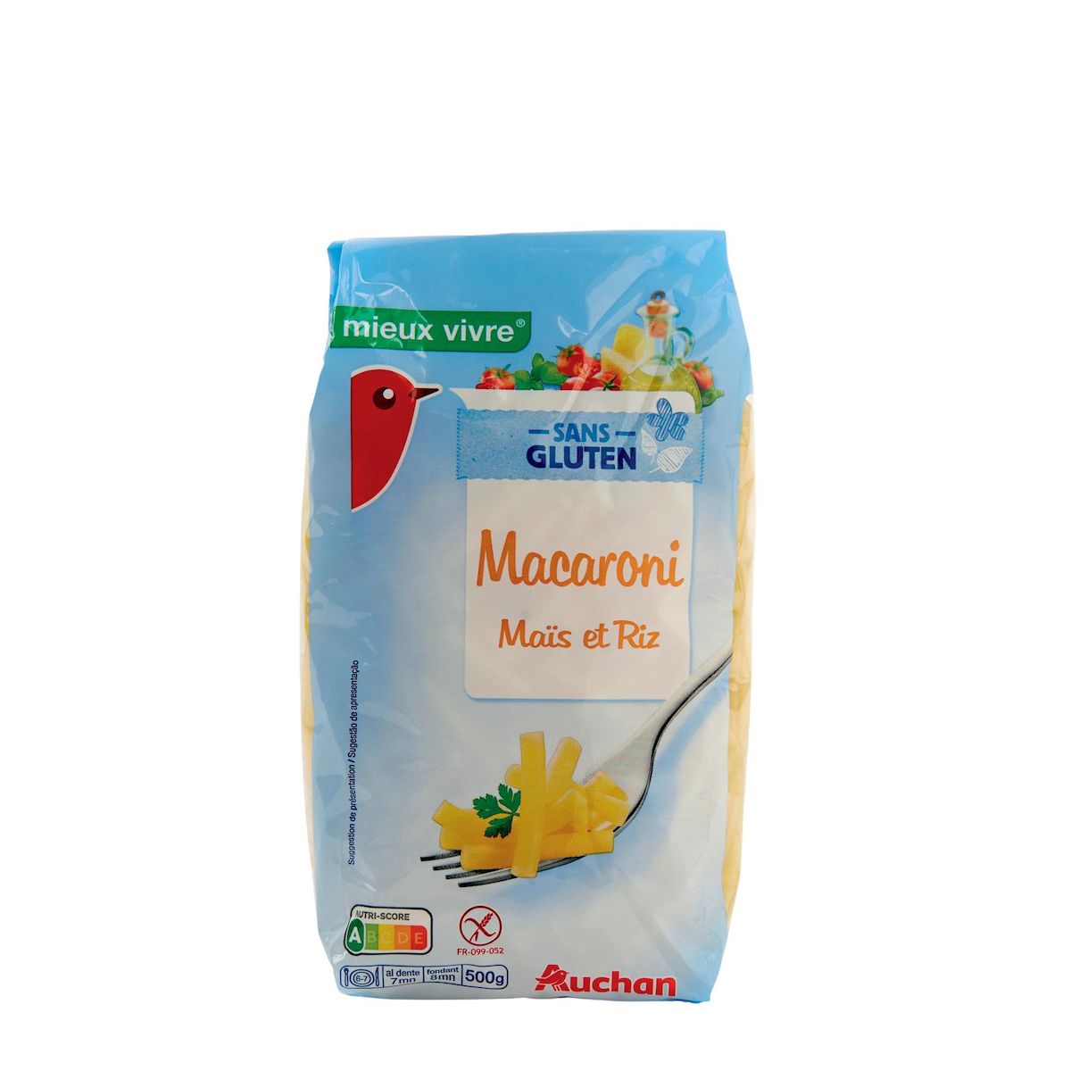 AUCHAN Macaroni de maïs et riz sans gluten 500g