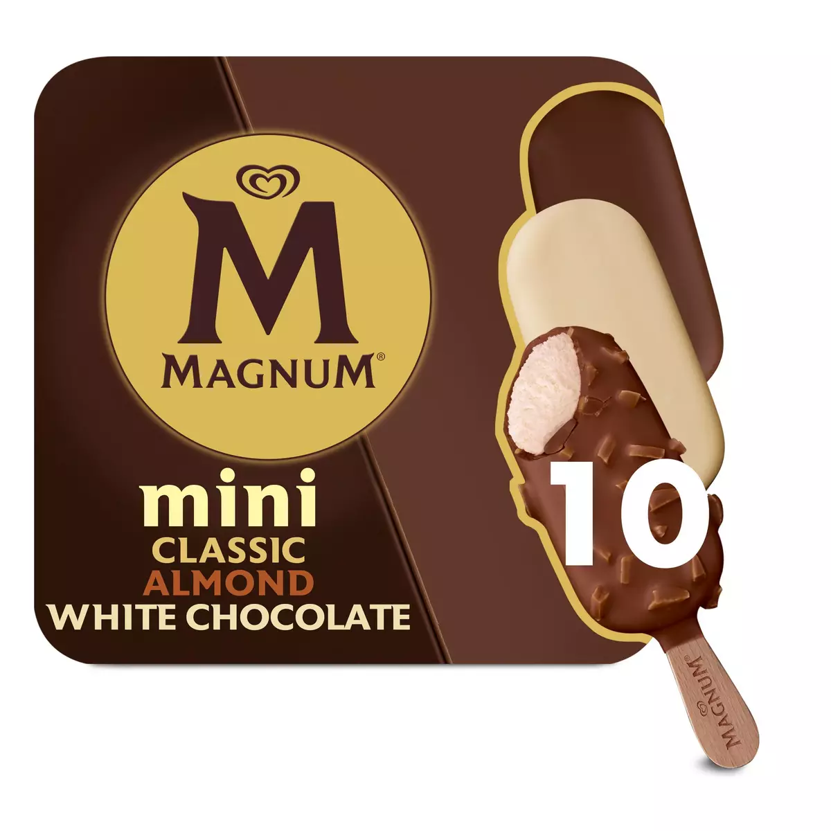 MAGNUM Mini-bâtonnet glacé classique aux amandes et chocolat blanc 10 pièces 443g