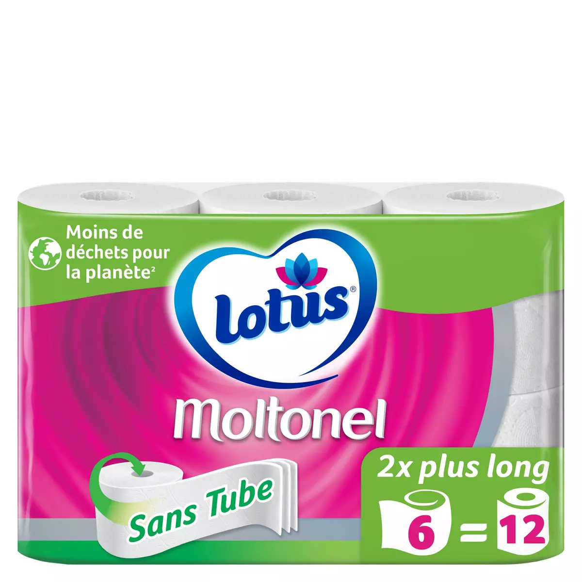 LOTUS Moltonel papier toilette blanc sans tube =12 rouleaux standards 6 rouleaux