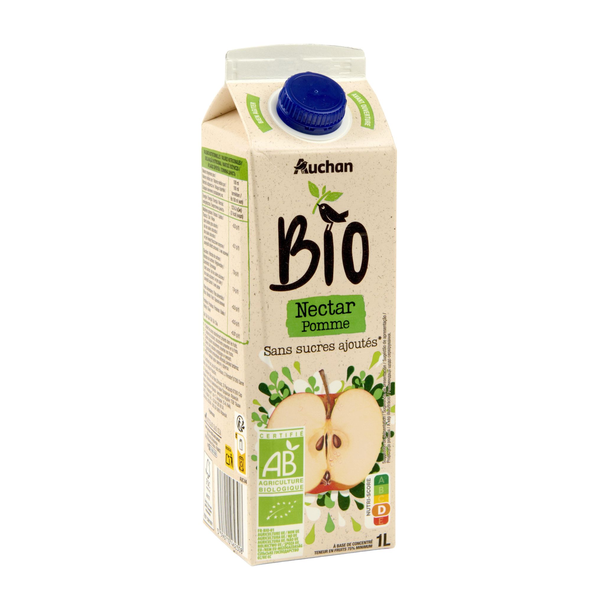 Voir la diapositive 2 : AUCHAN BIO Nectar de pomme sans sucres ajoutés bio 75cl
